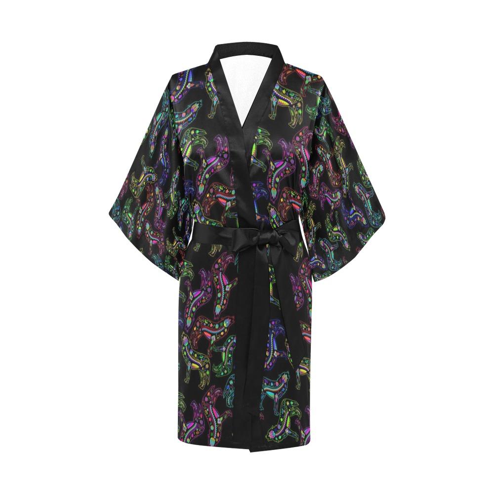 Neon Floral Wolves Kimono Robe Artsadd