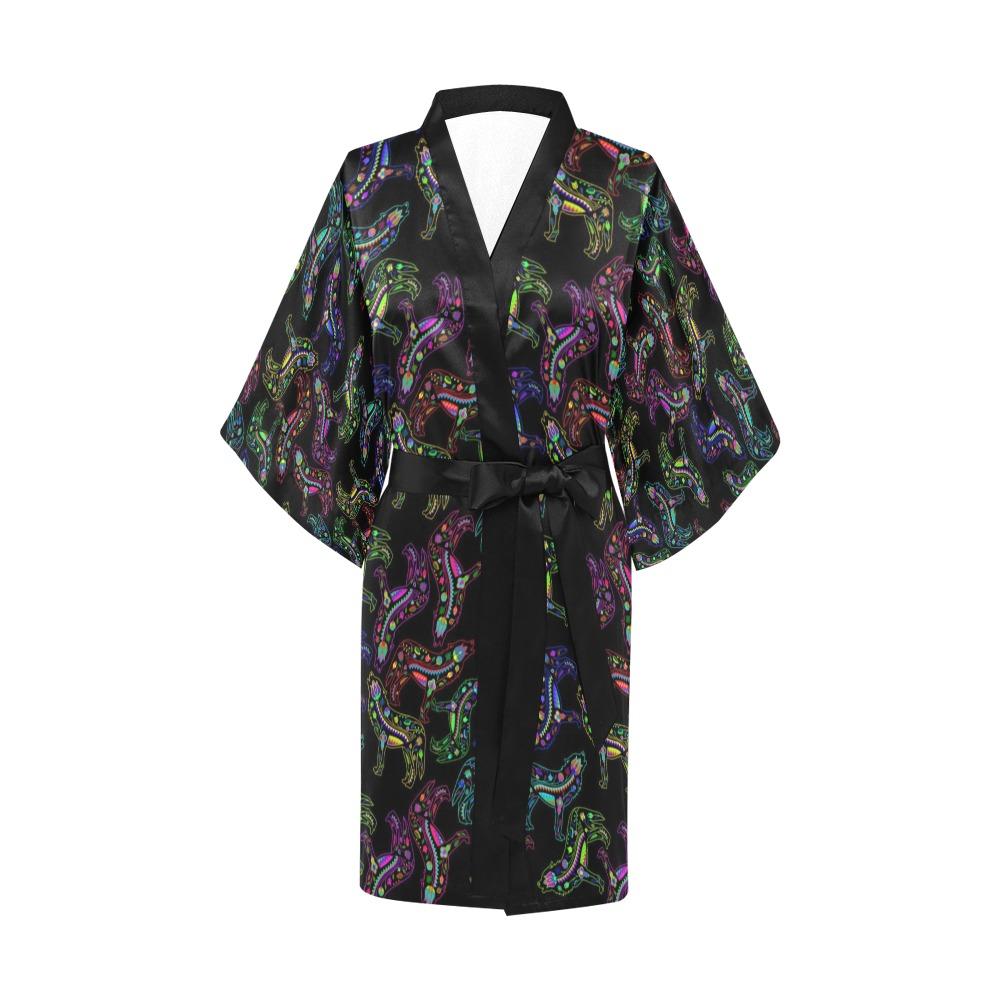 Neon Floral Wolves Kimono Robe Artsadd 