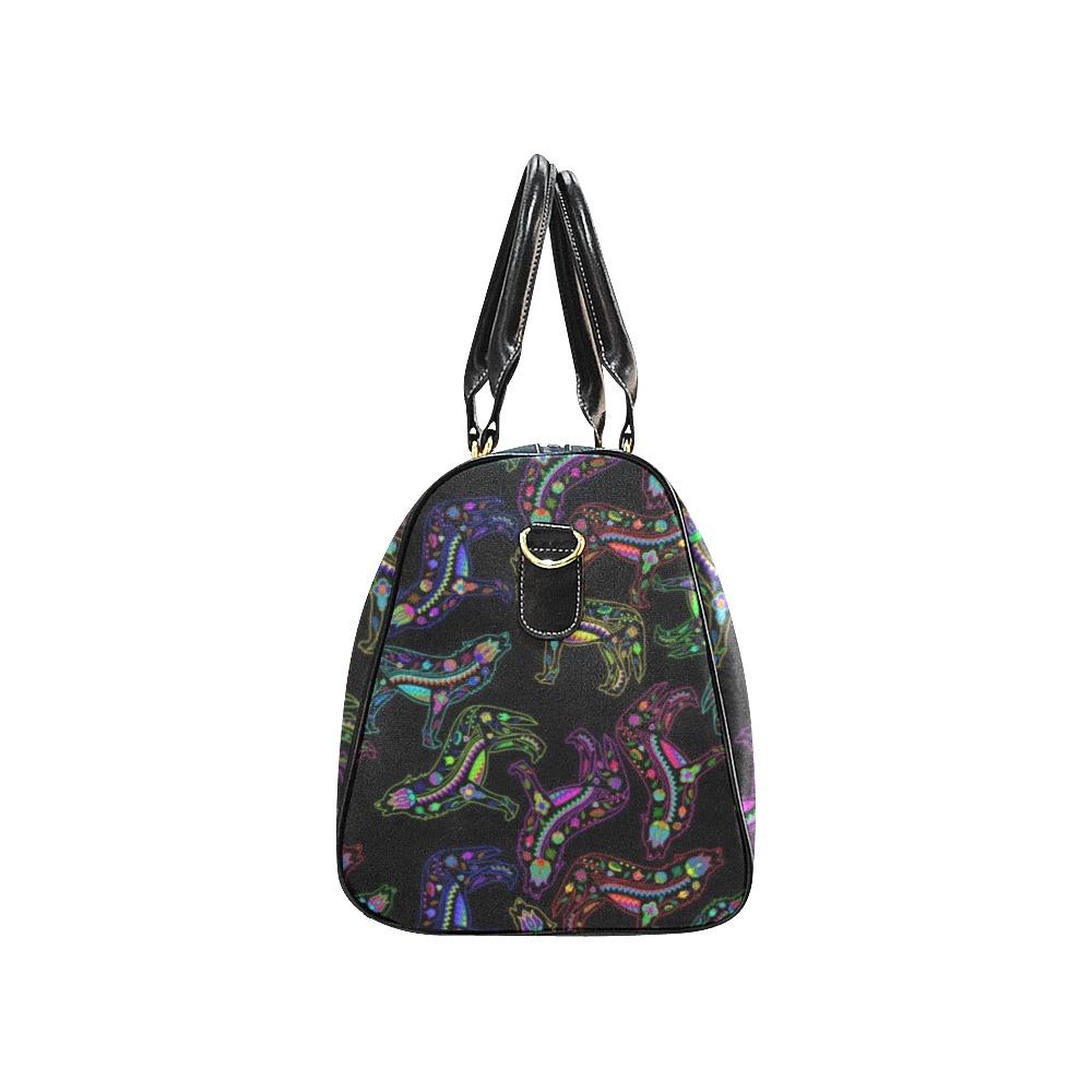 Neon Floral Wolves New Waterproof Travel Bag/Small (Model 1639) bag e-joyer