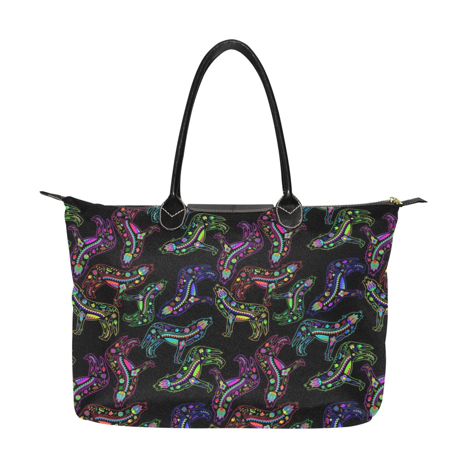 Neon Floral Wolves Single-Shoulder Lady Handbag (Model 1714) bag e-joyer