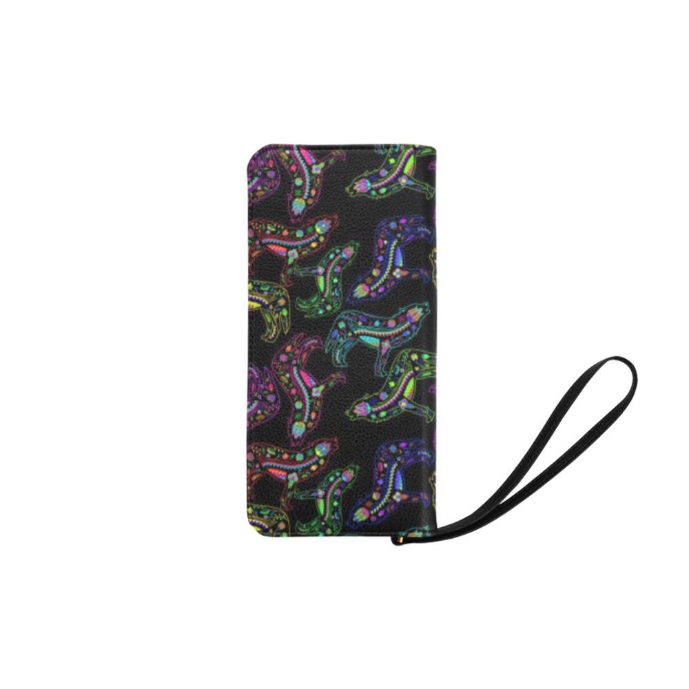 Neon Floral Wolves Women's Clutch Purse (Model 1637) Women's Clutch Purse (1637) e-joyer