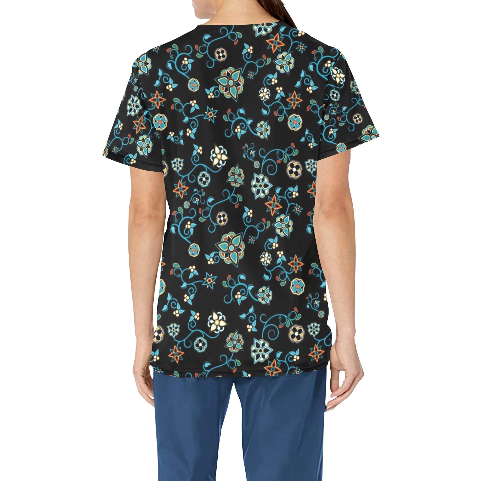 Ocean Bloom All Over Print Scrub Top Scrub Top e-joyer