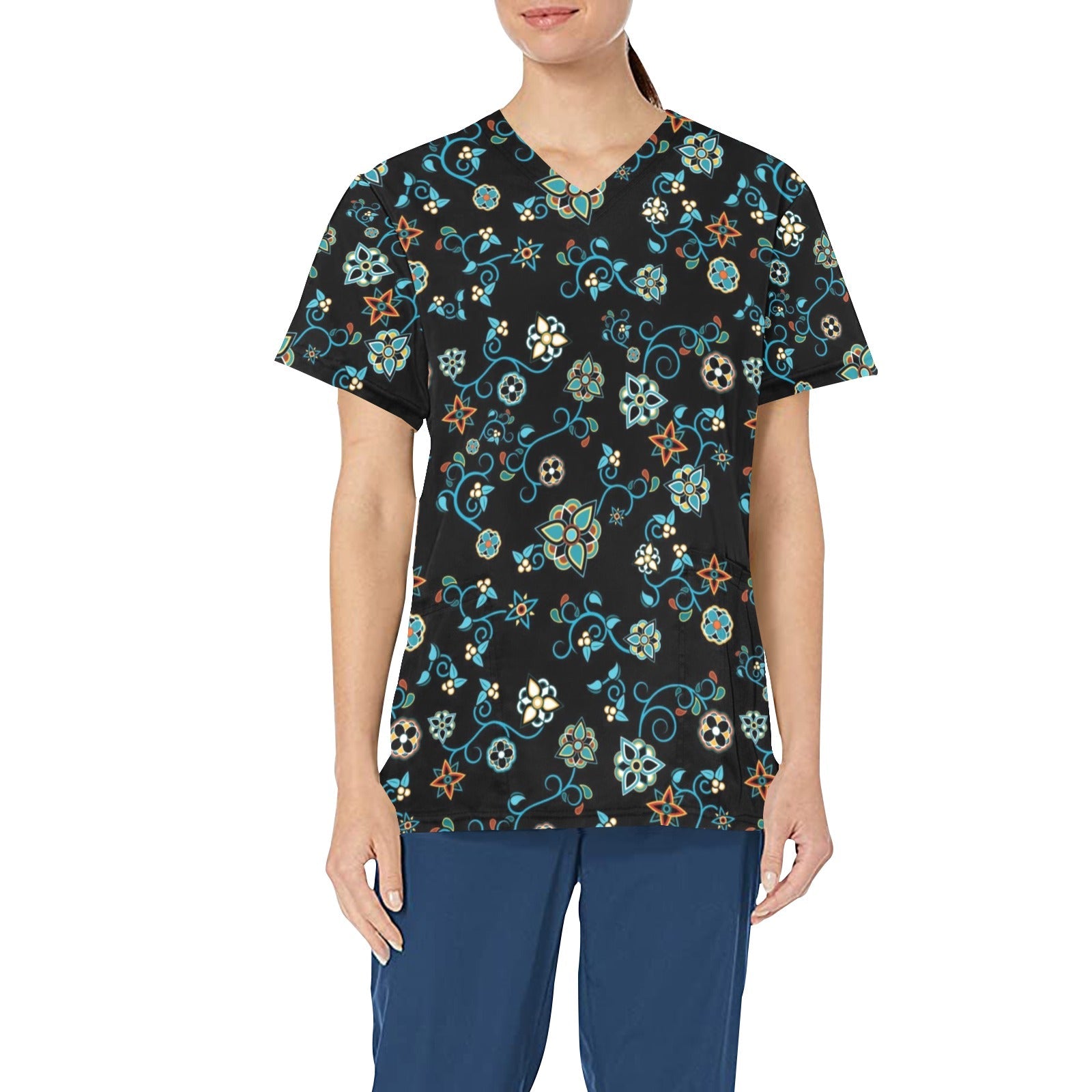 Ocean Bloom All Over Print Scrub Top Scrub Top e-joyer