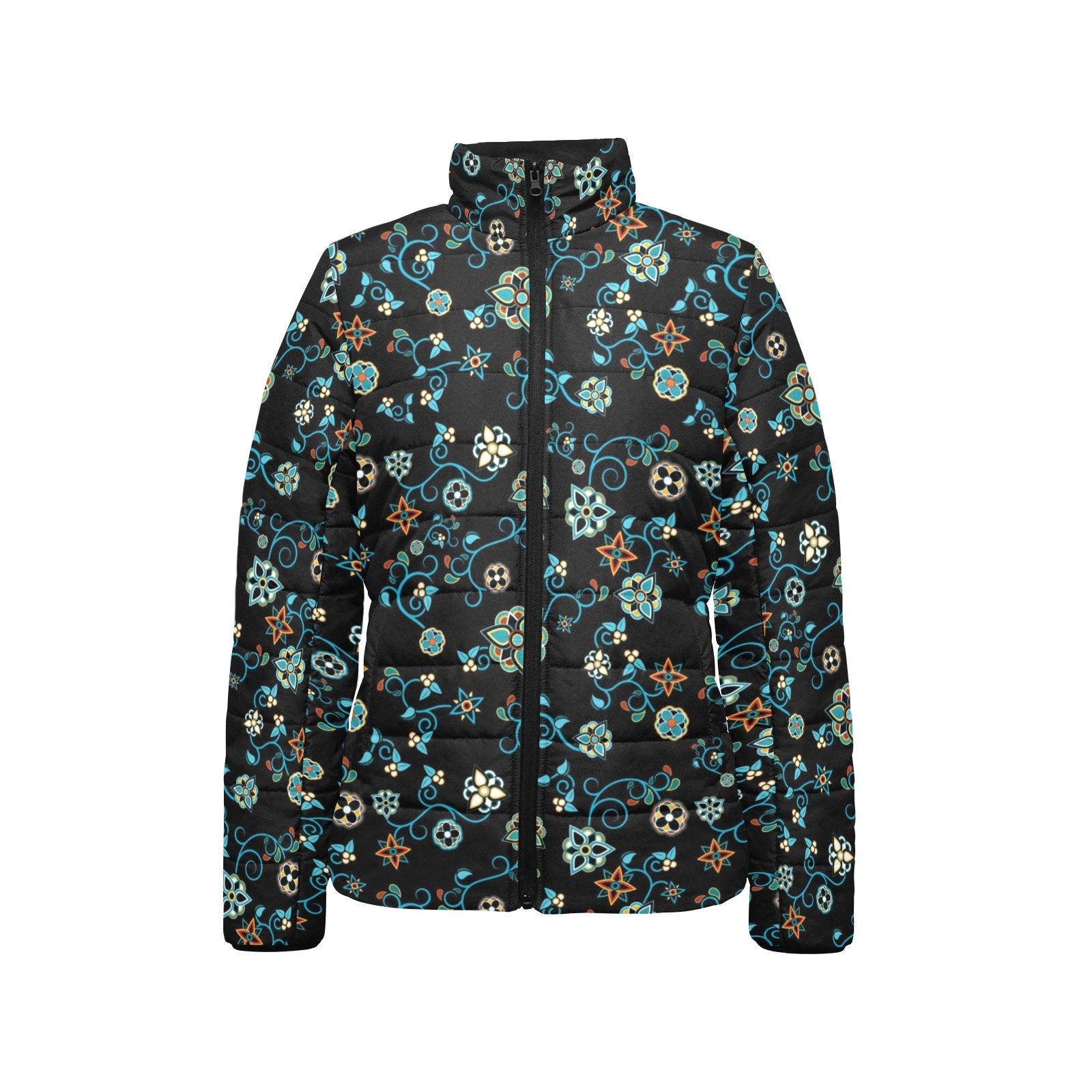 Ocean Bloom Women's Stand Collar Padded Jacket (Model H41) jacket e-joyer 