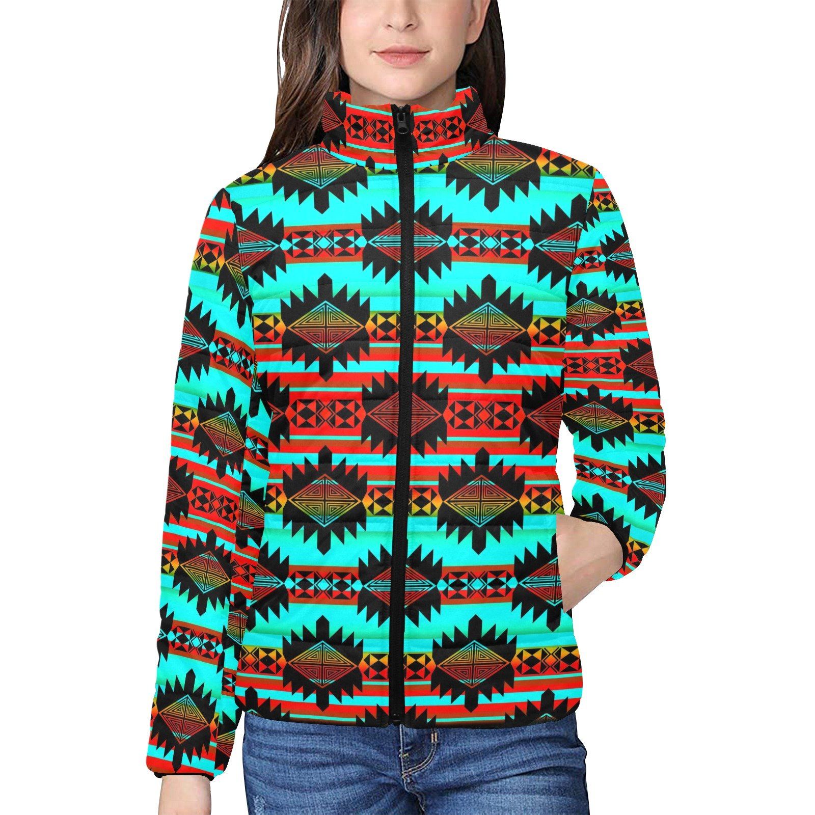 Okotoks Arrow Women's Stand Collar Padded Jacket (Model H41) jacket e-joyer