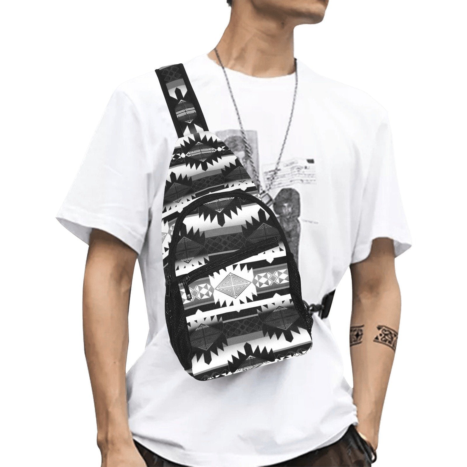Okotoks Black and White All Over Print Chest Bag (Model 1719) All Over Print Chest Bag (1719) e-joyer