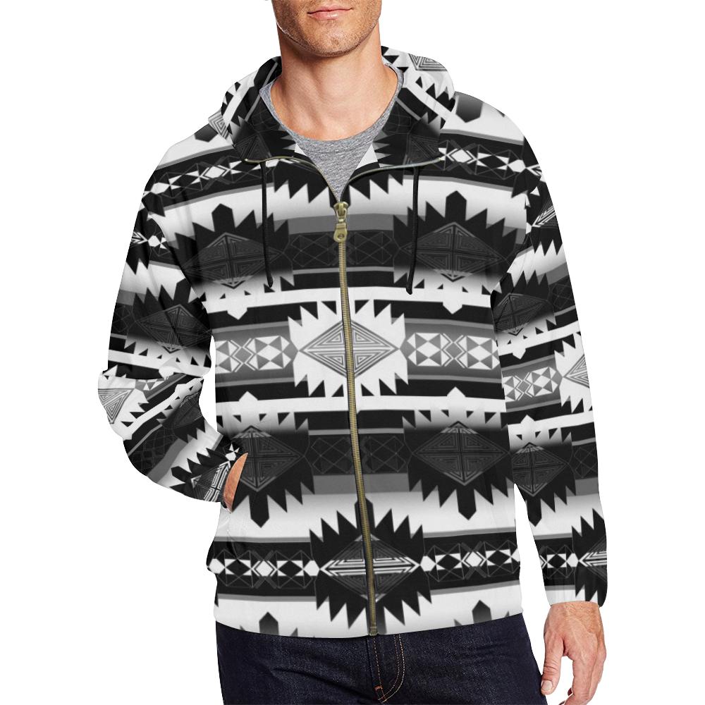 Okotoks Black and White All Over Print Full Zip Hoodie for Men (Model H14) All Over Print Full Zip Hoodie for Men (H14) e-joyer