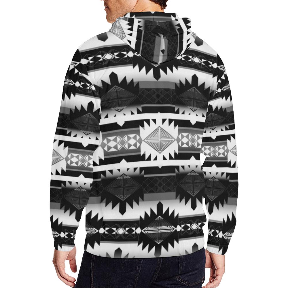 Okotoks Black and White All Over Print Full Zip Hoodie for Men (Model H14) All Over Print Full Zip Hoodie for Men (H14) e-joyer
