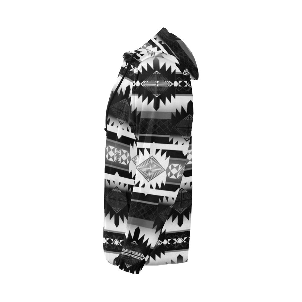 Okotoks Black and White All Over Print Full Zip Hoodie for Men (Model H14) All Over Print Full Zip Hoodie for Men (H14) e-joyer