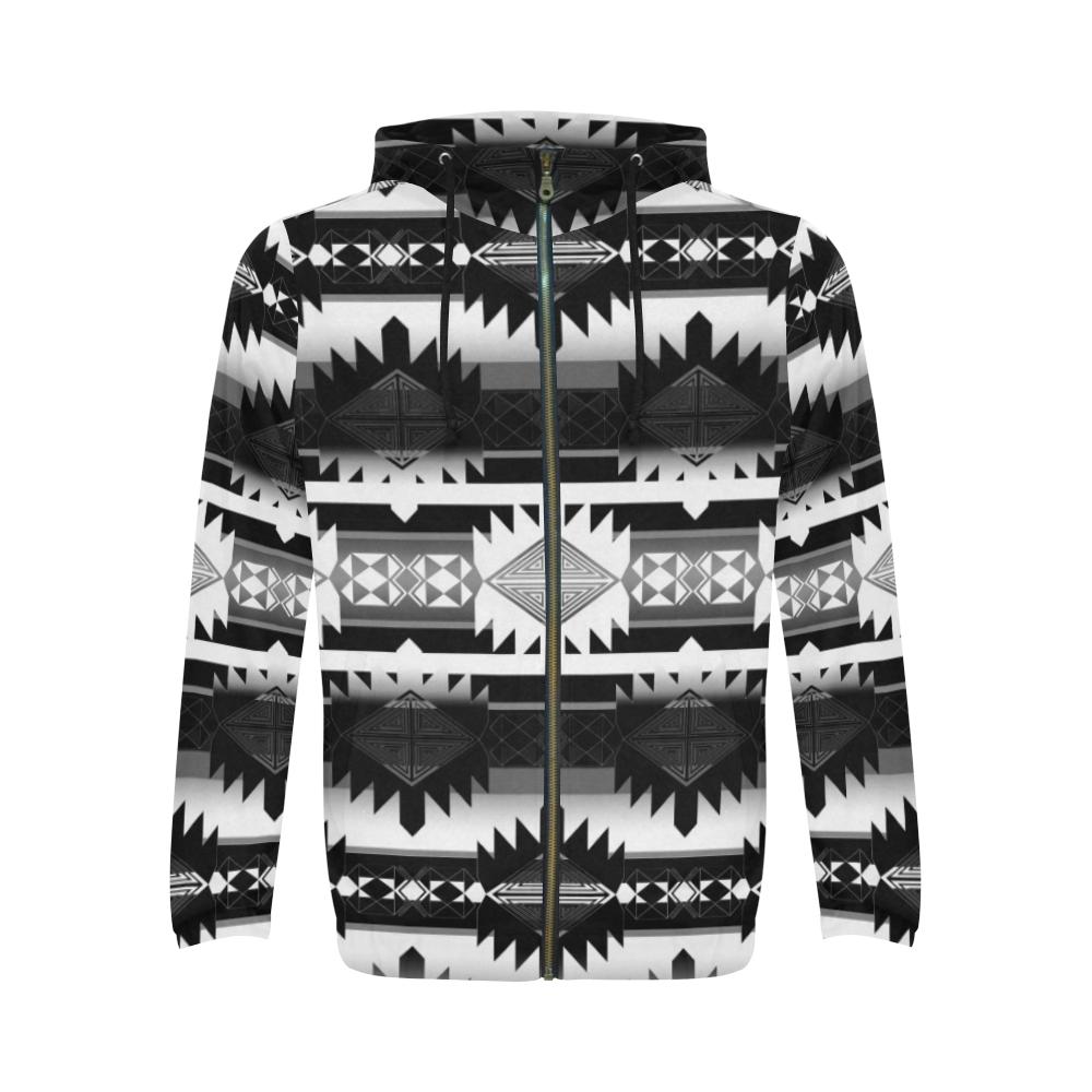 Okotoks Black and White All Over Print Full Zip Hoodie for Men (Model H14) All Over Print Full Zip Hoodie for Men (H14) e-joyer