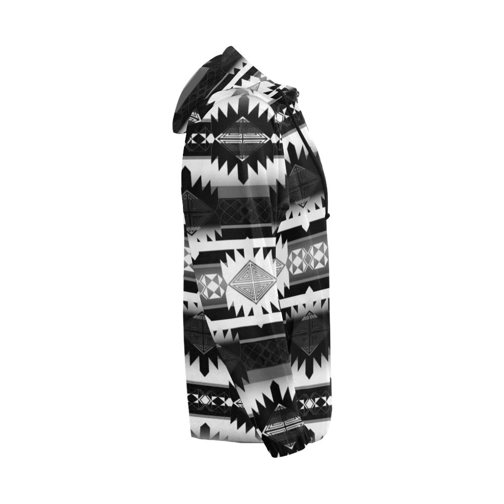 Okotoks Black and White All Over Print Full Zip Hoodie for Men (Model H14) All Over Print Full Zip Hoodie for Men (H14) e-joyer