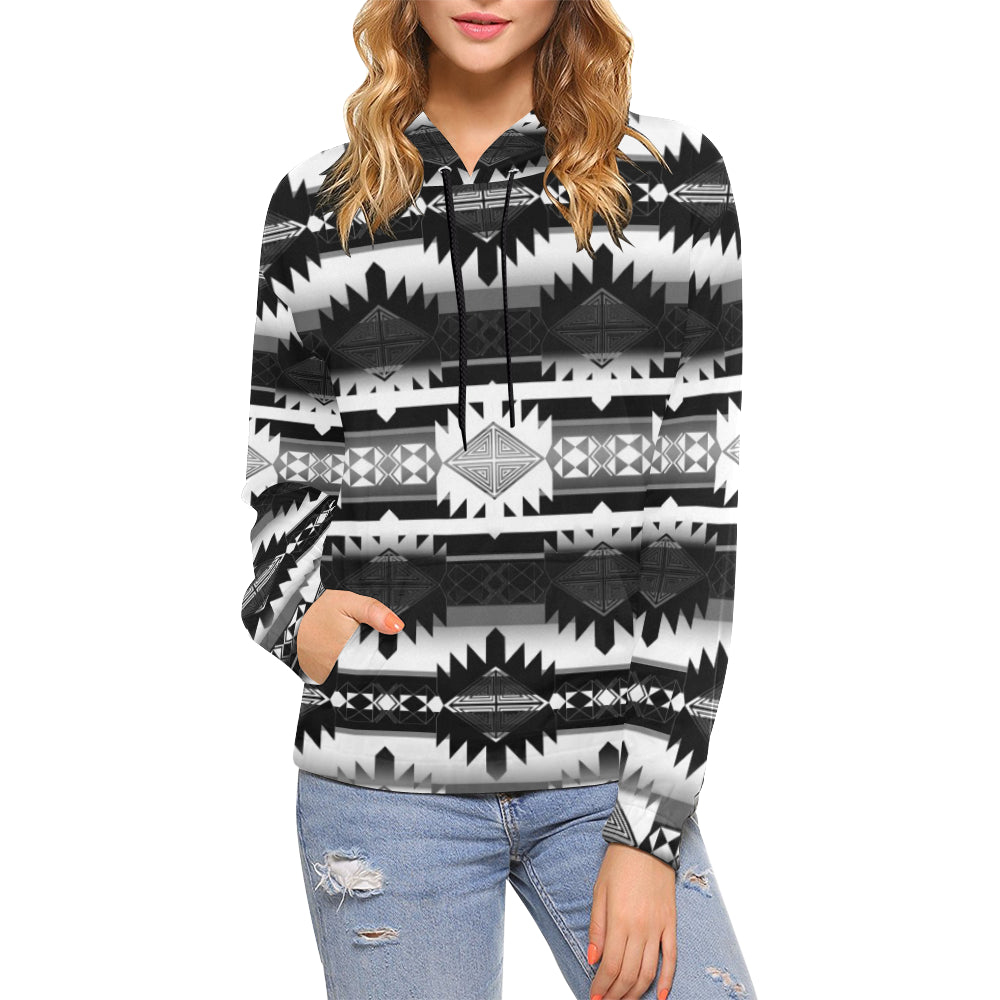 Okotoks Black and White All Over Print Hoodie for Women (USA Size) (Model H13) All Over Print Hoodie for Women (H13) e-joyer