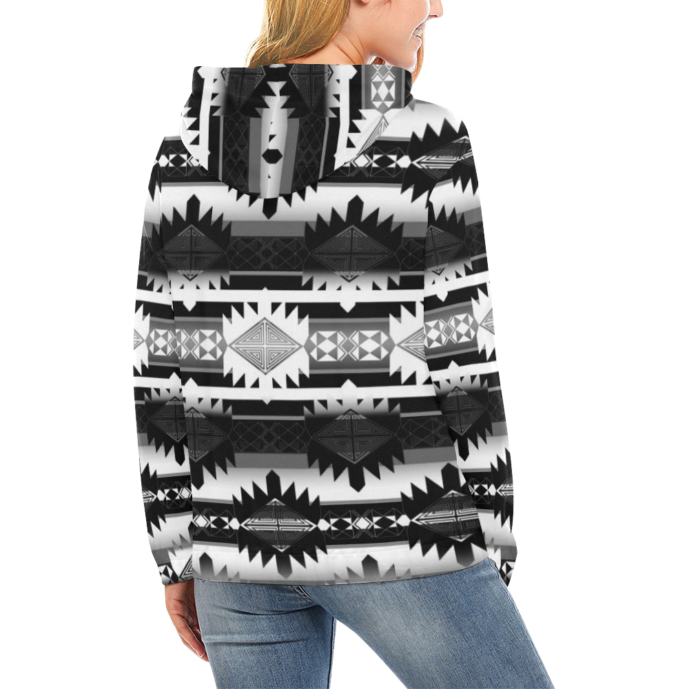 Okotoks Black and White All Over Print Hoodie for Women (USA Size) (Model H13) All Over Print Hoodie for Women (H13) e-joyer