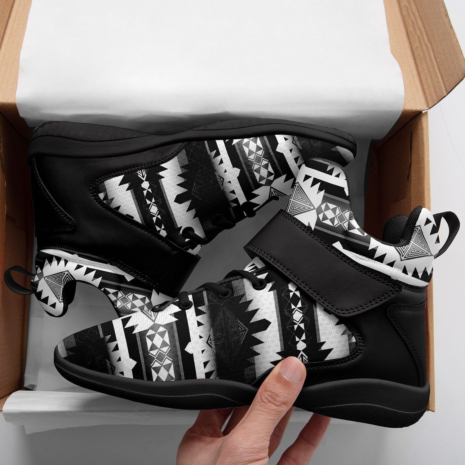 Okotoks Black and White Ipottaa Basketball / Sport High Top Shoes - Black Sole 49 Dzine