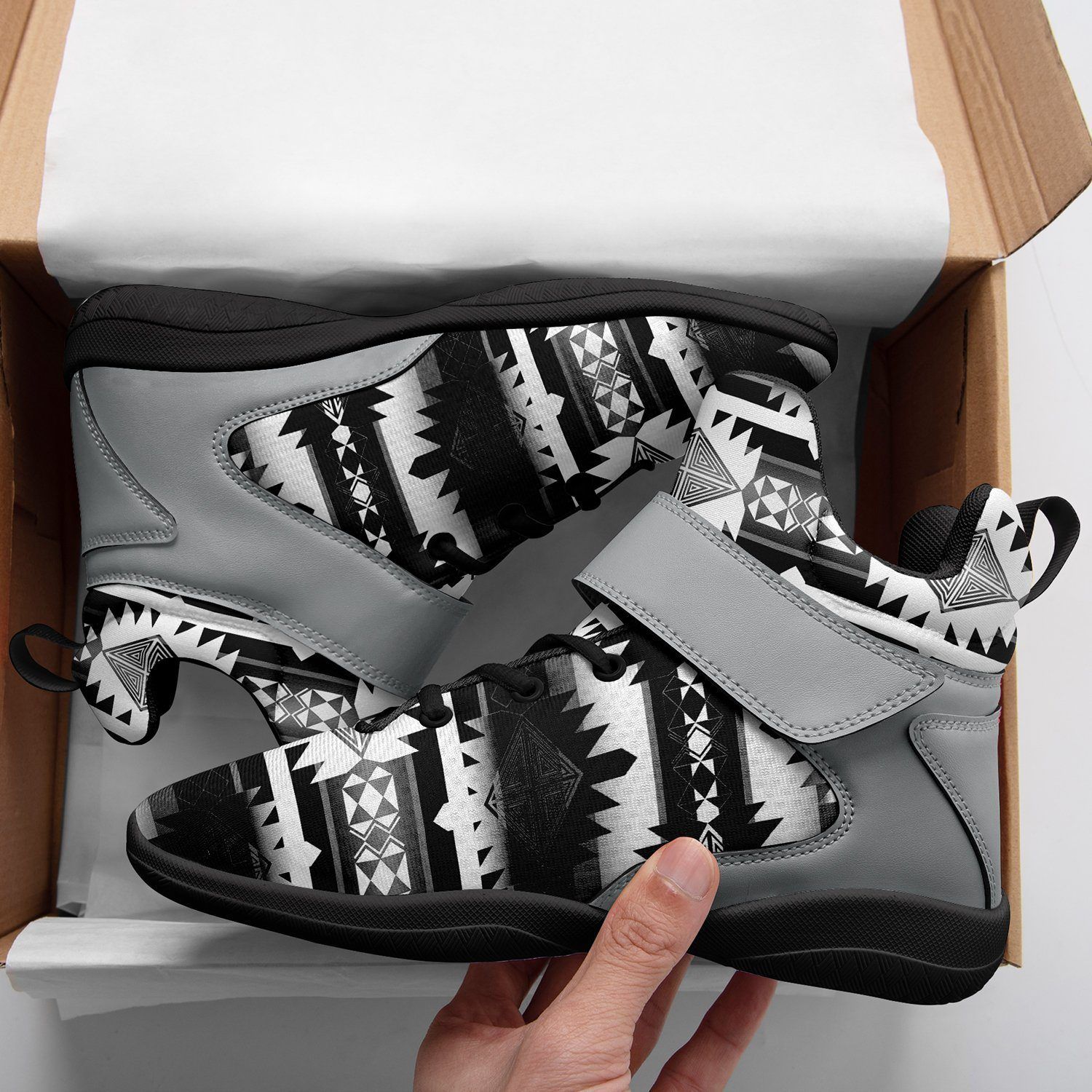 Okotoks Black and White Ipottaa Basketball / Sport High Top Shoes - Black Sole 49 Dzine
