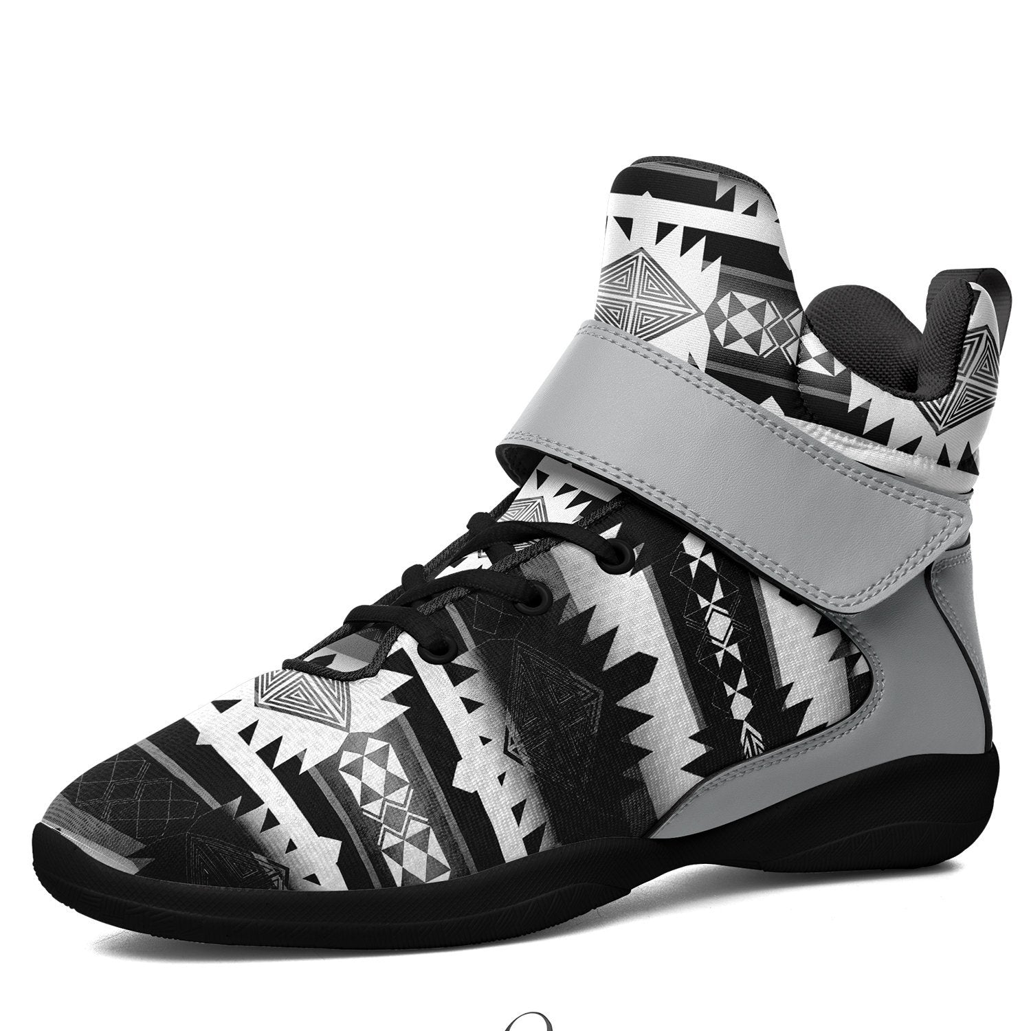 Okotoks Black and White Ipottaa Basketball / Sport High Top Shoes - Black Sole 49 Dzine US Men 7 / EUR 40 Black Sole with Gray Strap