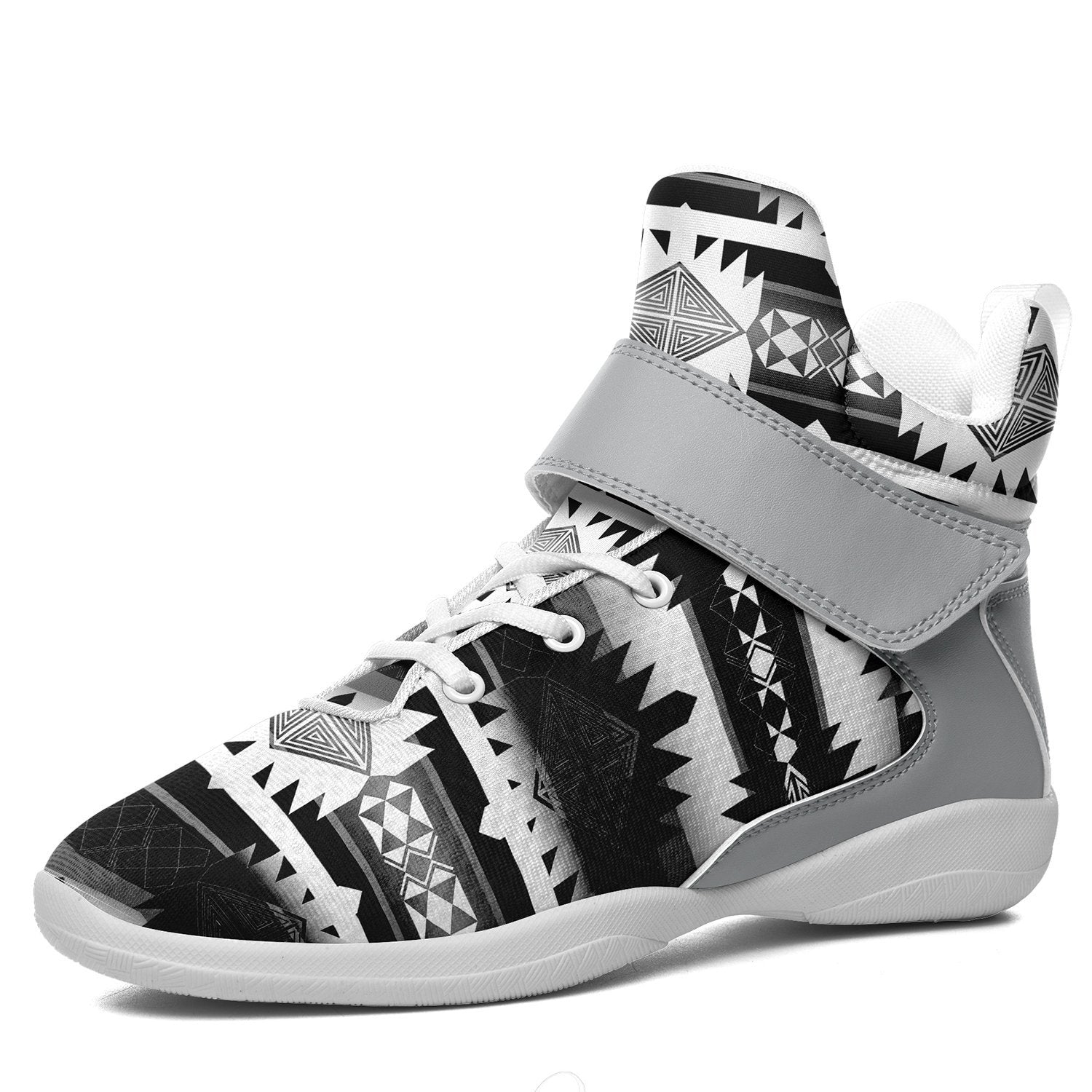 Okotoks Black and White Ipottaa Basketball / Sport High Top Shoes - White Sole 49 Dzine US Men 7 / EUR 40 White Sole with Gray Strap 