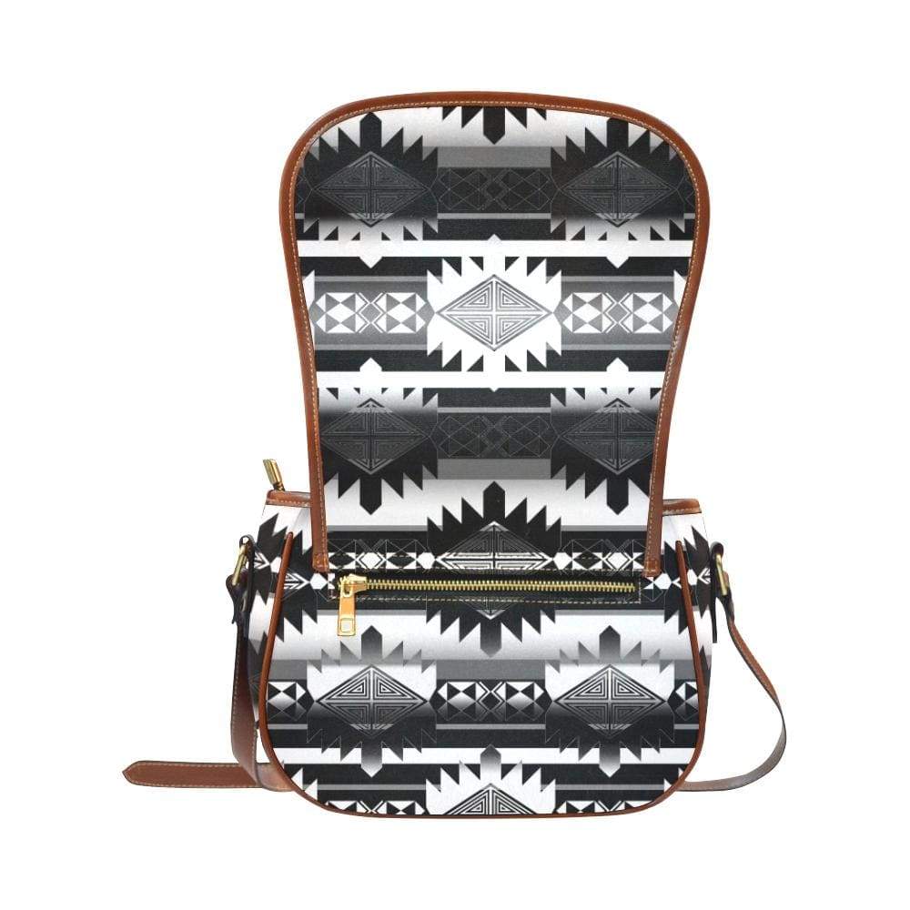 Okotoks Black and White Saddle Bag/Small (Model 1649) Full Customization Saddle Bag/Small (Full Customization) e-joyer