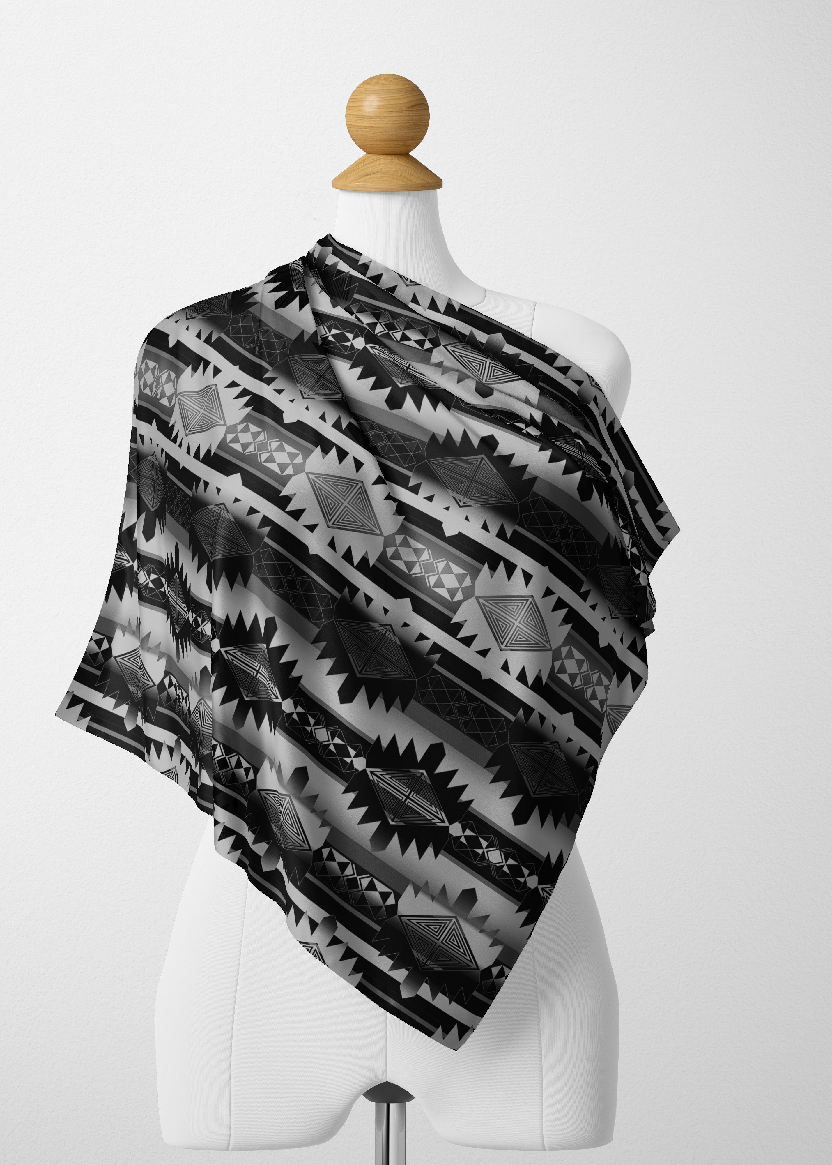 Okotoks Black and White Satin Shawl Scarf 49 Dzine