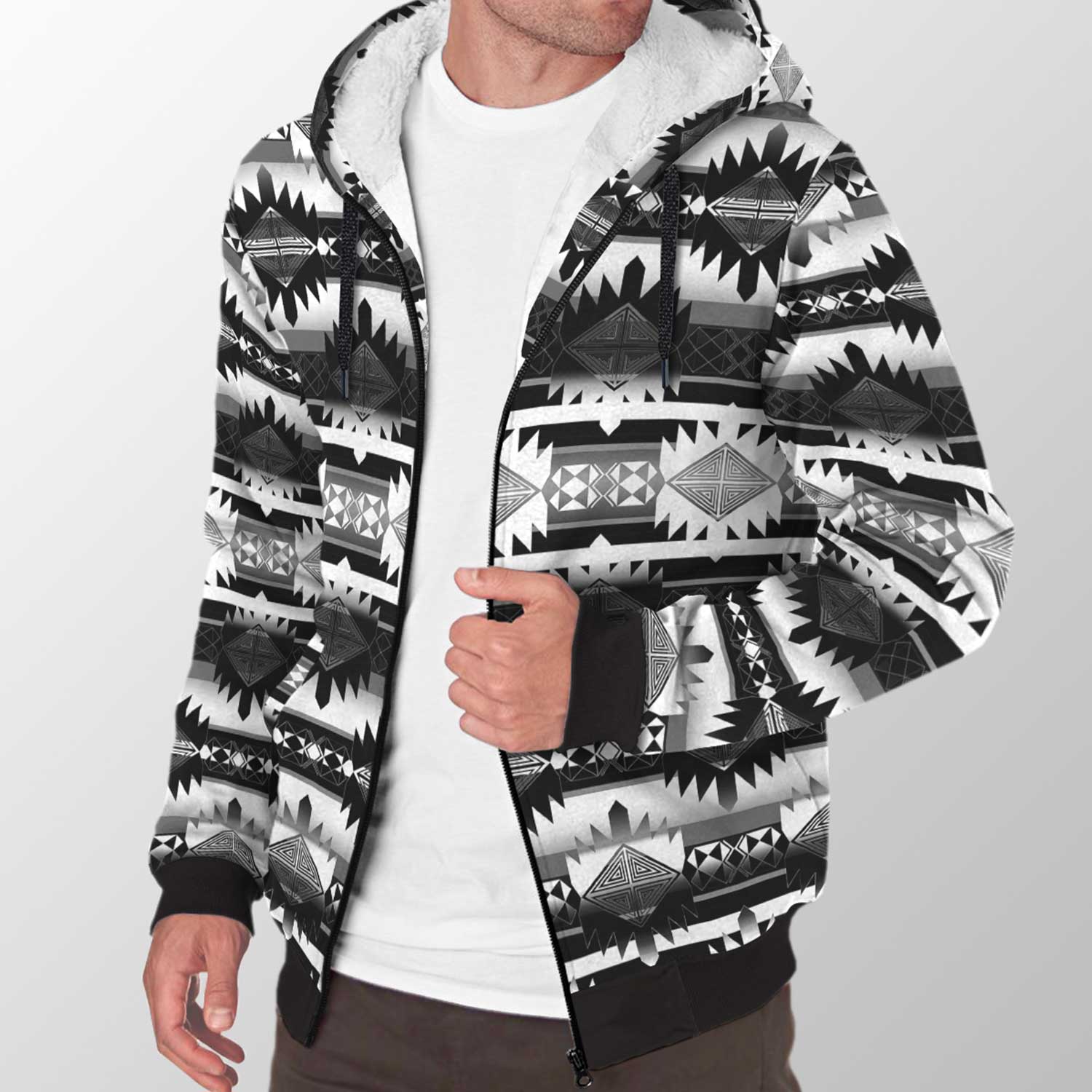 Okotoks Black and White Sherpa Hoodie 49 Dzine