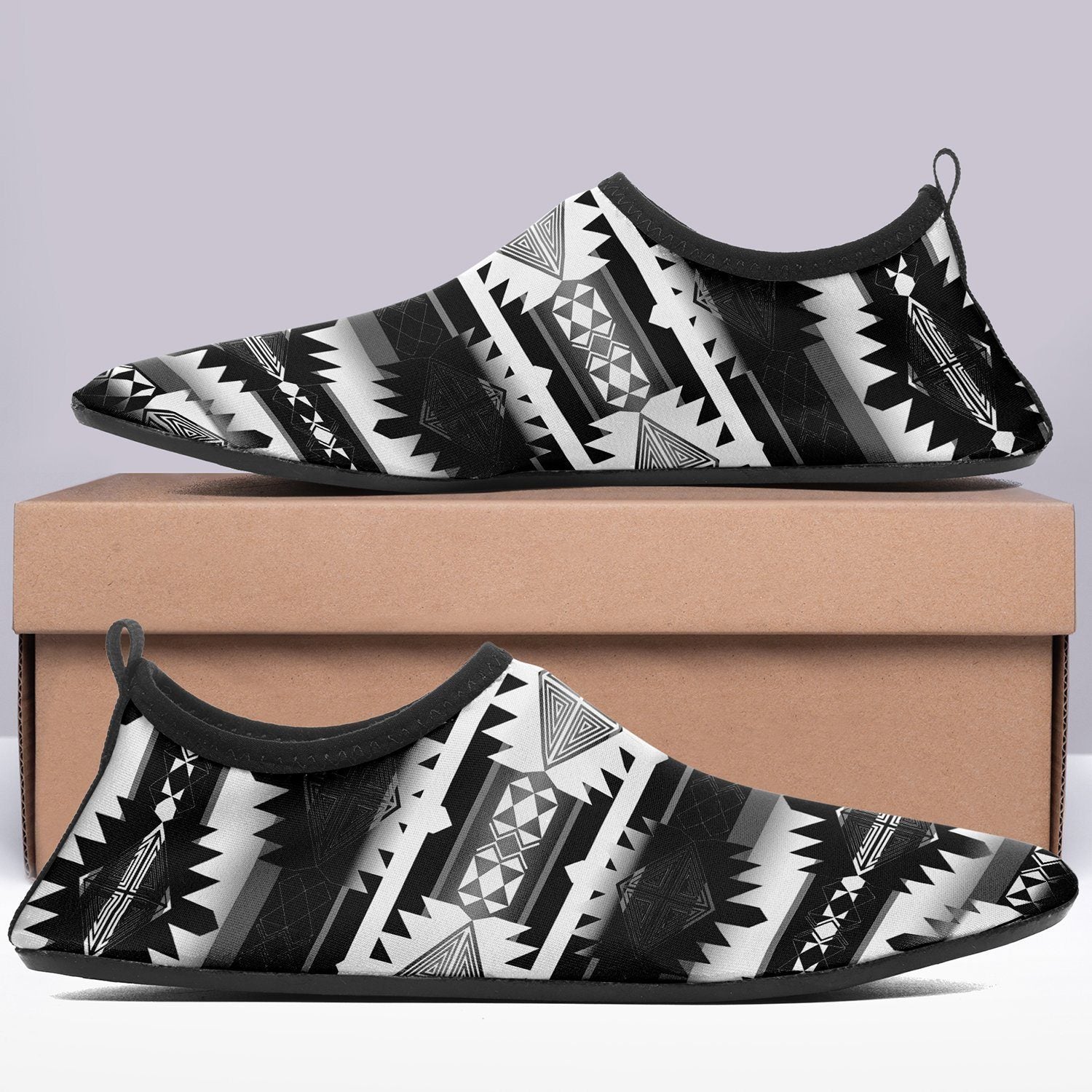 Okotoks Black and White Sockamoccs Kid's Slip On Shoes 49 Dzine