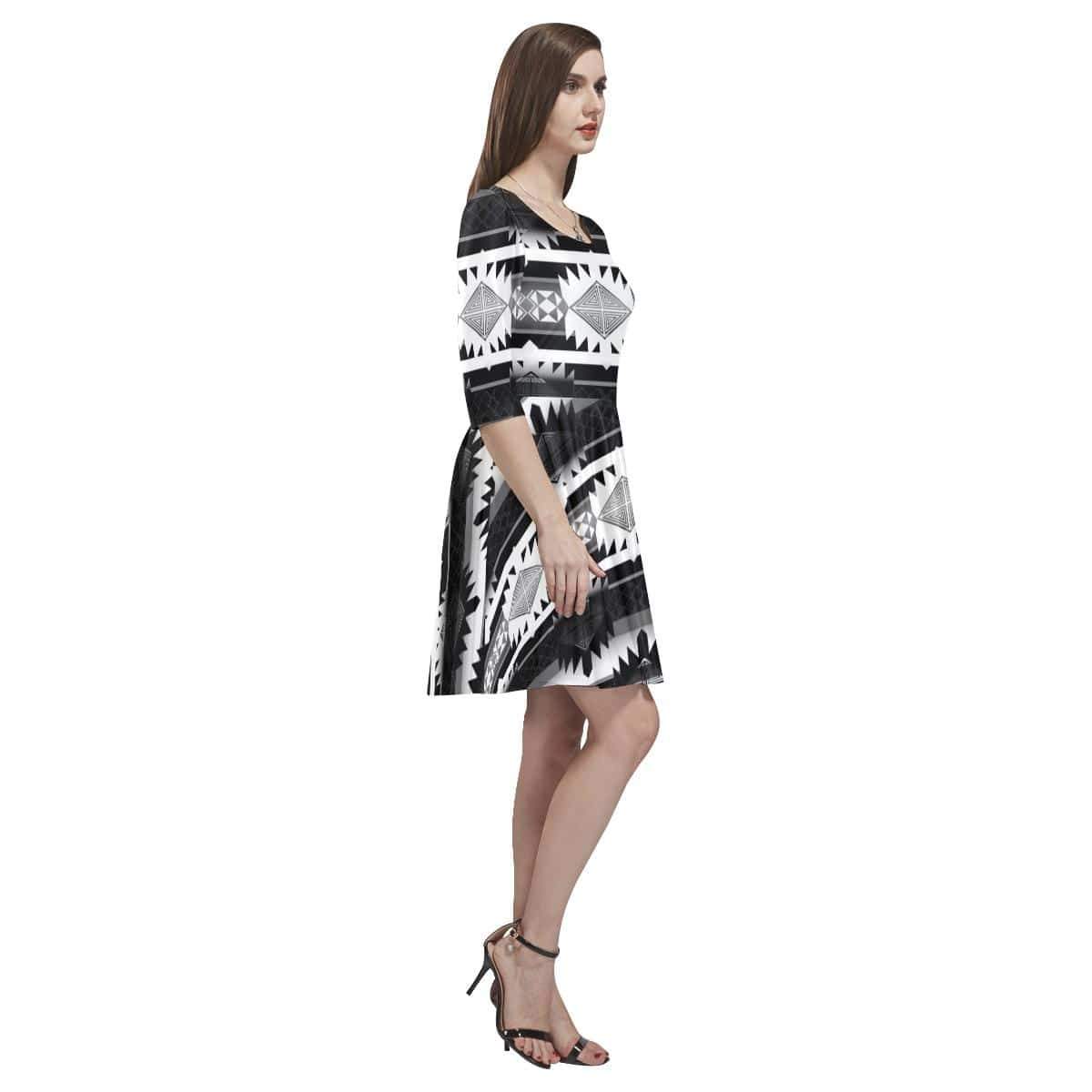 Okotoks Black and White Tethys Half-Sleeve Skater Dress(Model D20) Tethys Half-Sleeve Skater Dress (D20) e-joyer
