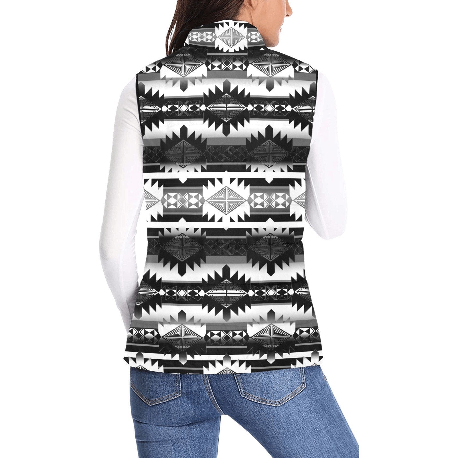 Okotoks Black and White Women's Padded Vest Jacket (Model H44) Women's Padded Vest Jacket (H44) e-joyer