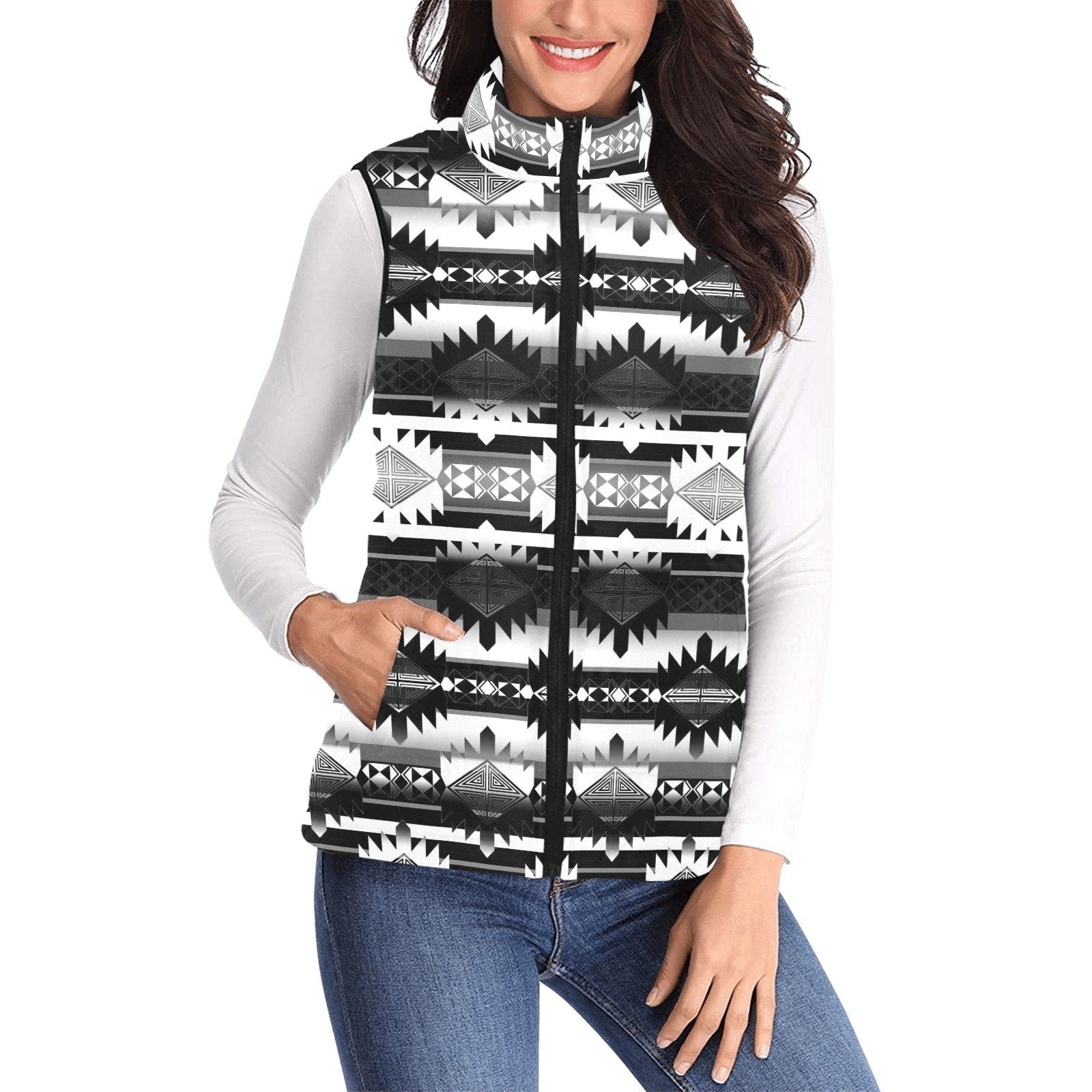 Okotoks Black and White Women's Padded Vest Jacket (Model H44) Women's Padded Vest Jacket (H44) e-joyer