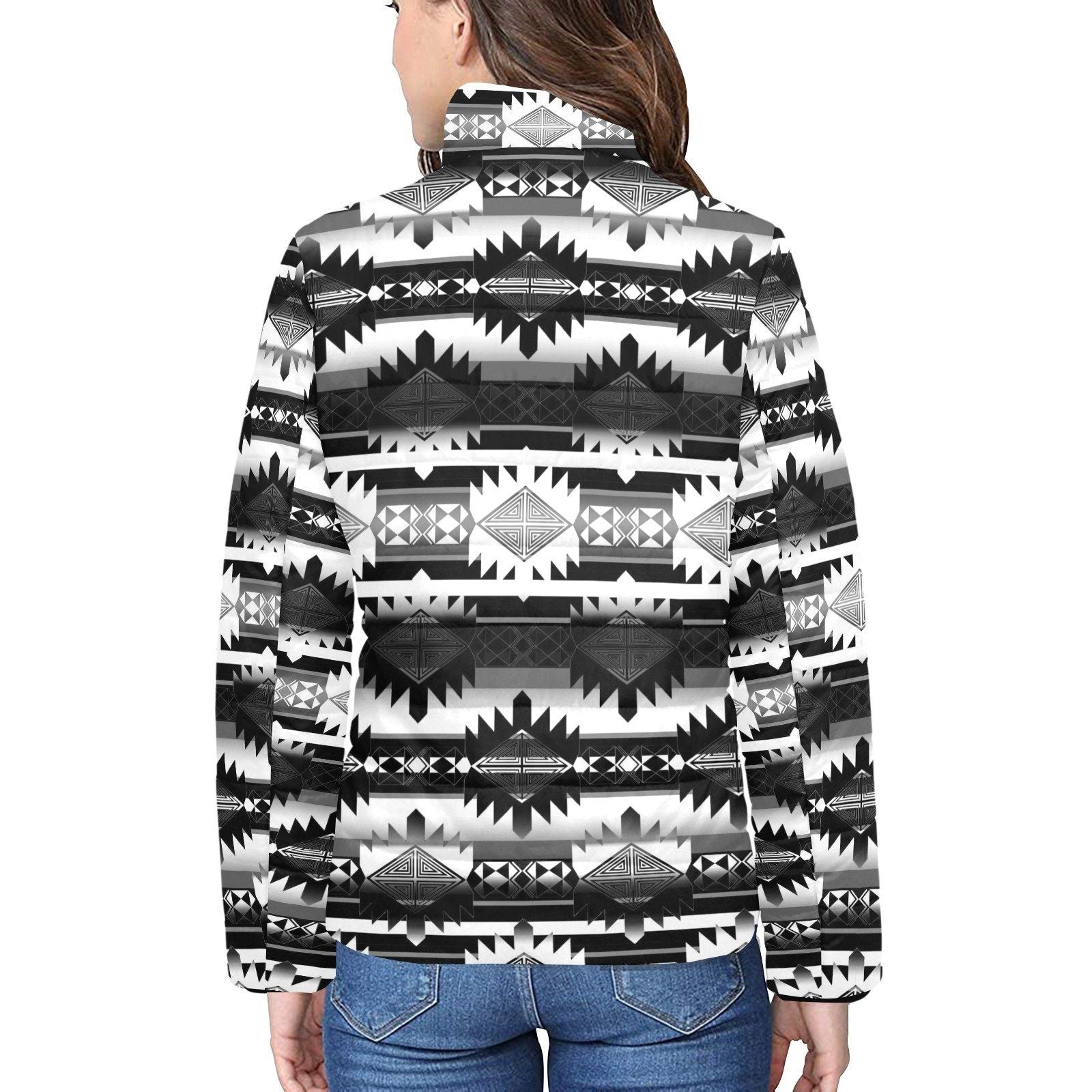 Okotoks Black and White Women's Stand Collar Padded Jacket (Model H41) jacket e-joyer