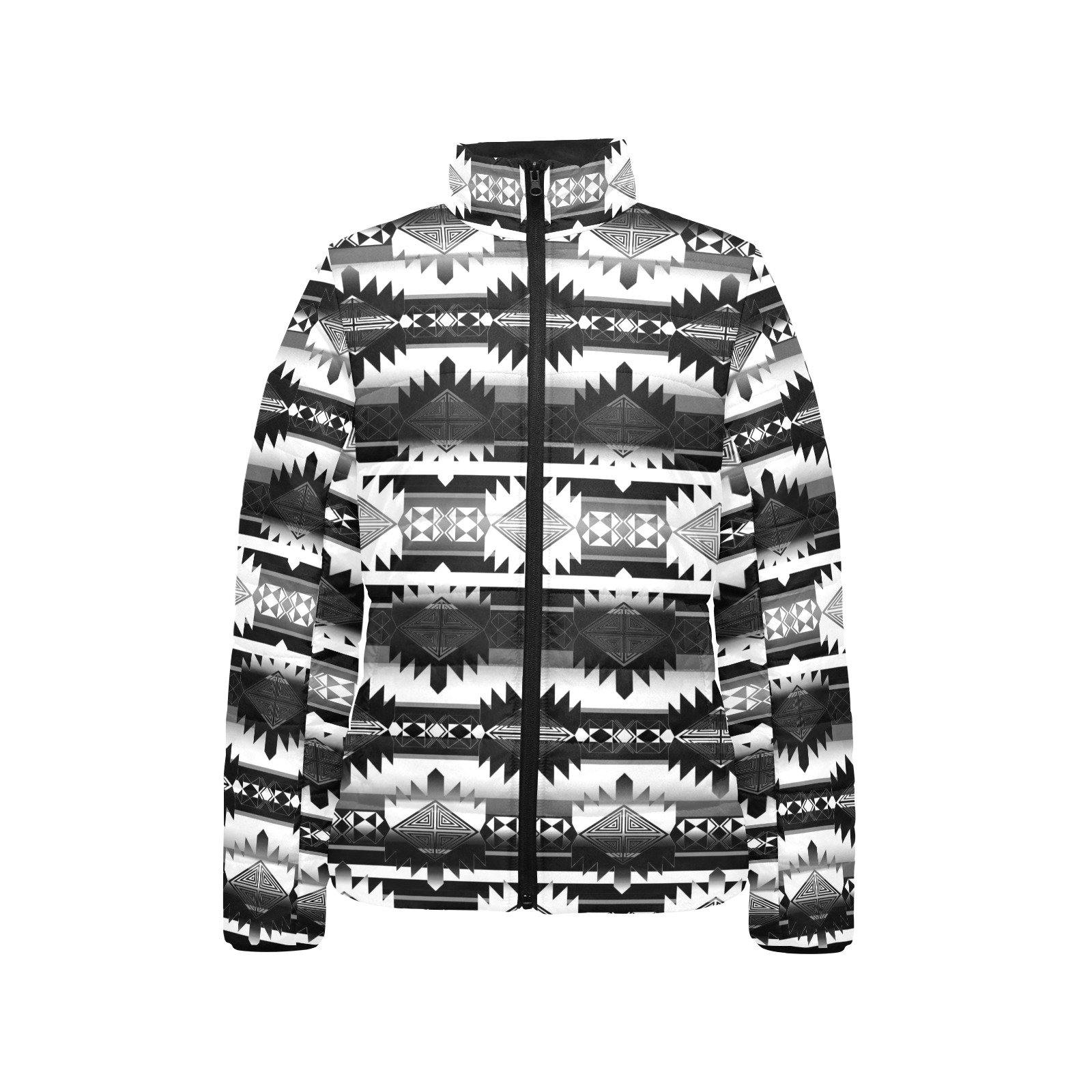 Okotoks Black and White Women's Stand Collar Padded Jacket (Model H41) jacket e-joyer