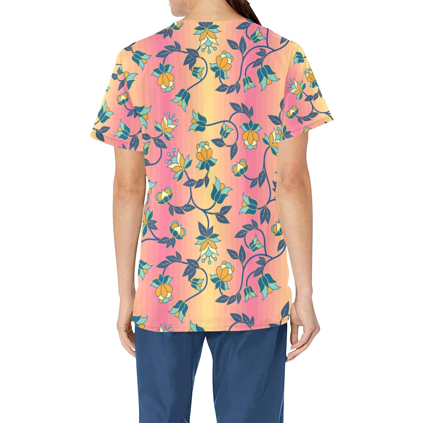 Orange Days All Over Print Scrub Top Scrub Top e-joyer 