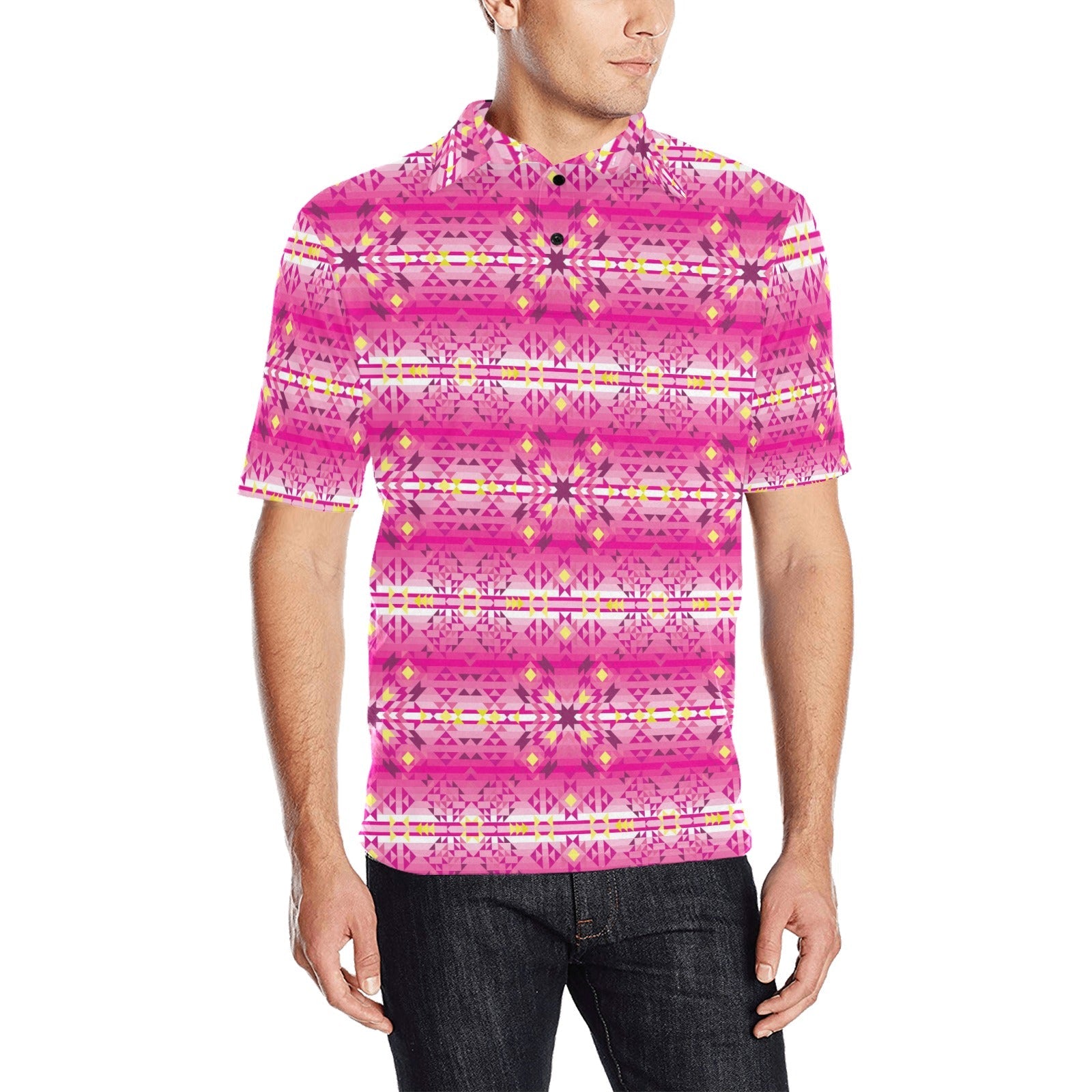 Pink Star Men's All Over Print Polo Shirt (Model T55) Men's Polo Shirt (Model T55) e-joyer