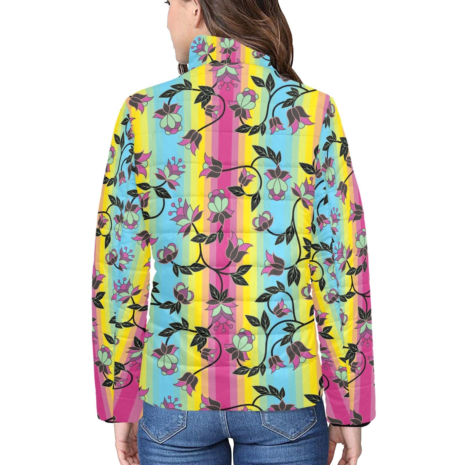 Powwow Carnival Women's Stand Collar Padded Jacket (Model H41) jacket e-joyer