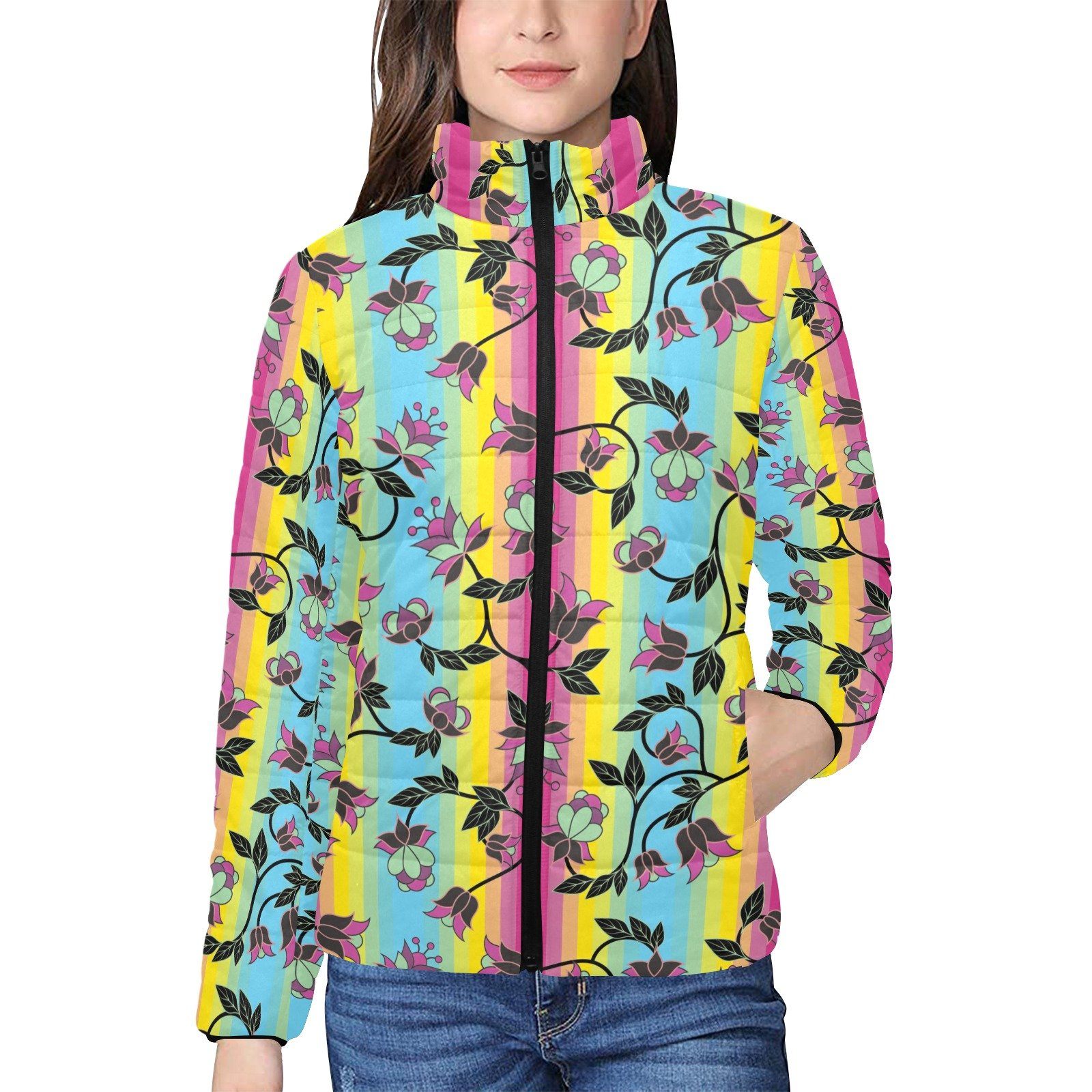 Powwow Carnival Women's Stand Collar Padded Jacket (Model H41) jacket e-joyer