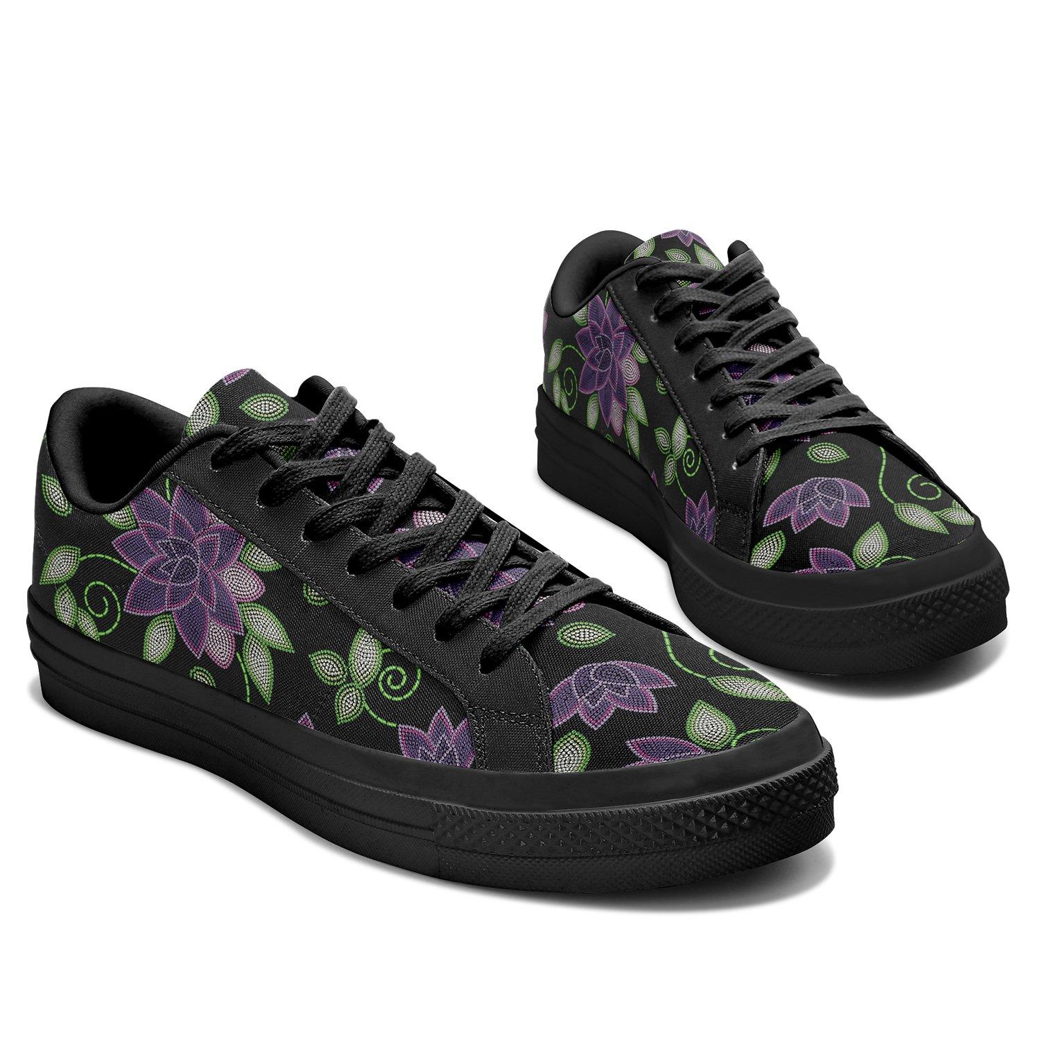 Purple Beaded Rose Aapisi Low Top Canvas Shoes Black Sole aapisi Herman