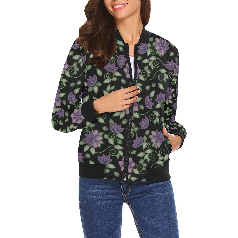 Purple Beaded Rose All Over Print Bomber Jacket for Women (Model H19) All Over Print Bomber Jacket for Women (H19) e-joyer