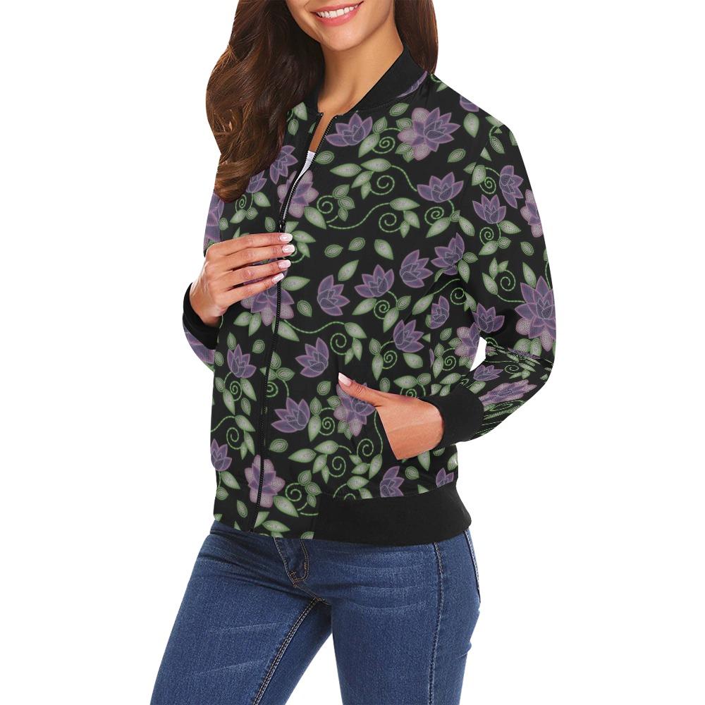 Purple Beaded Rose All Over Print Bomber Jacket for Women (Model H19) All Over Print Bomber Jacket for Women (H19) e-joyer