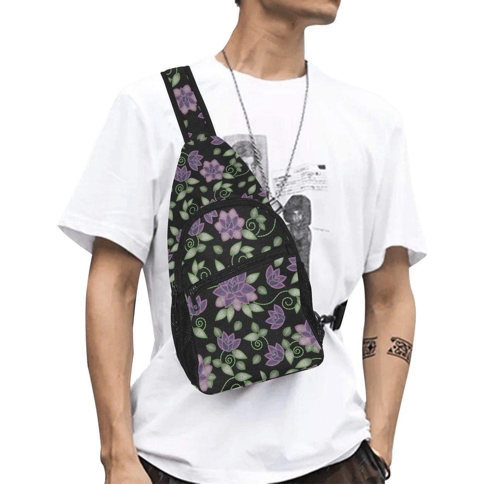 Purple Beaded Rose All Over Print Chest Bag (Model 1719) All Over Print Chest Bag (1719) e-joyer 