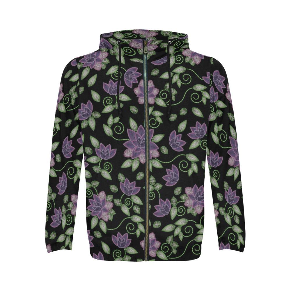 Purple Beaded Rose All Over Print Full Zip Hoodie for Men (Model H14) All Over Print Full Zip Hoodie for Men (H14) e-joyer
