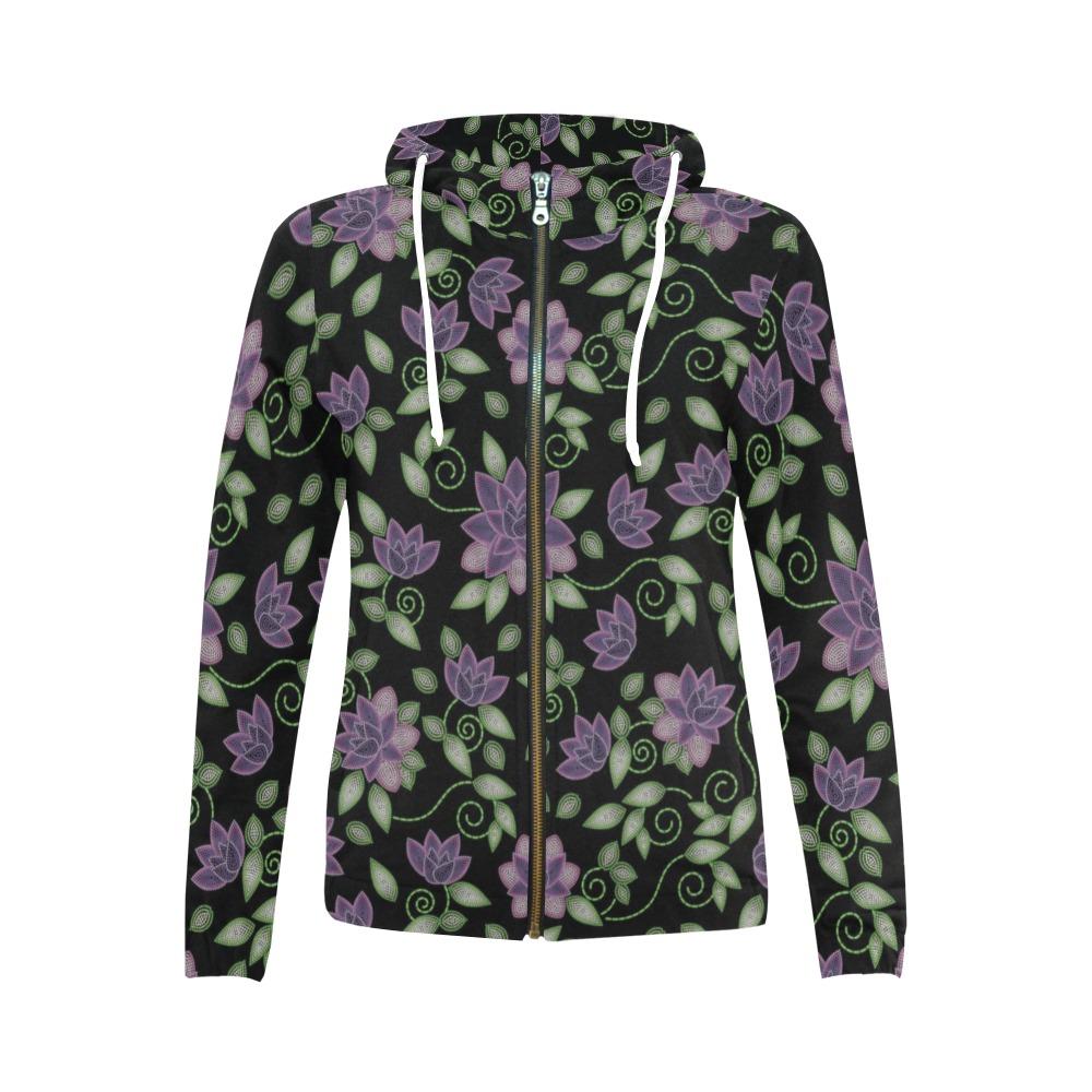 Purple Beaded Rose All Over Print Full Zip Hoodie for Women (Model H14) All Over Print Full Zip Hoodie for Women (H14) e-joyer