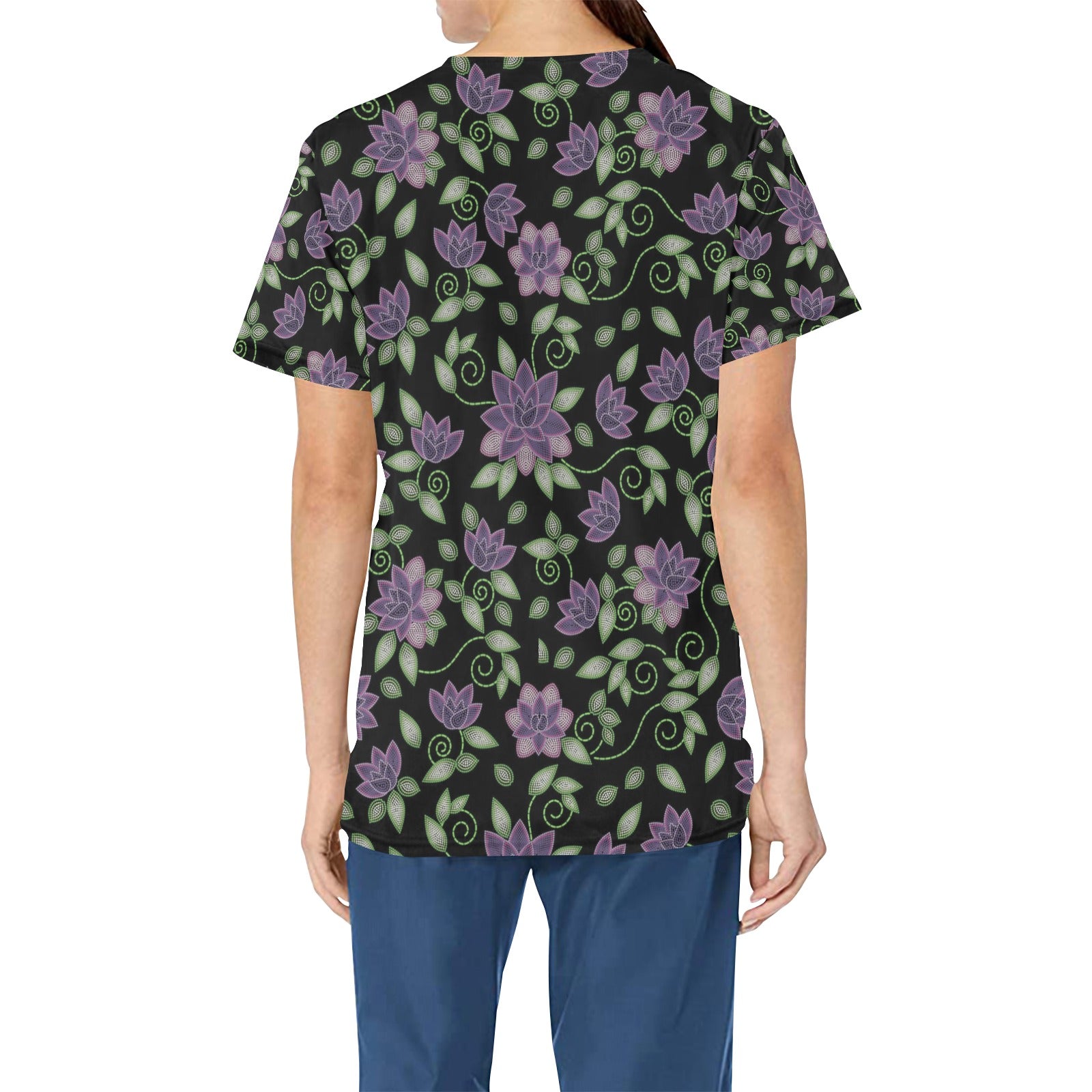 Purple Beaded Rose All Over Print Scrub Top Scrub Top e-joyer