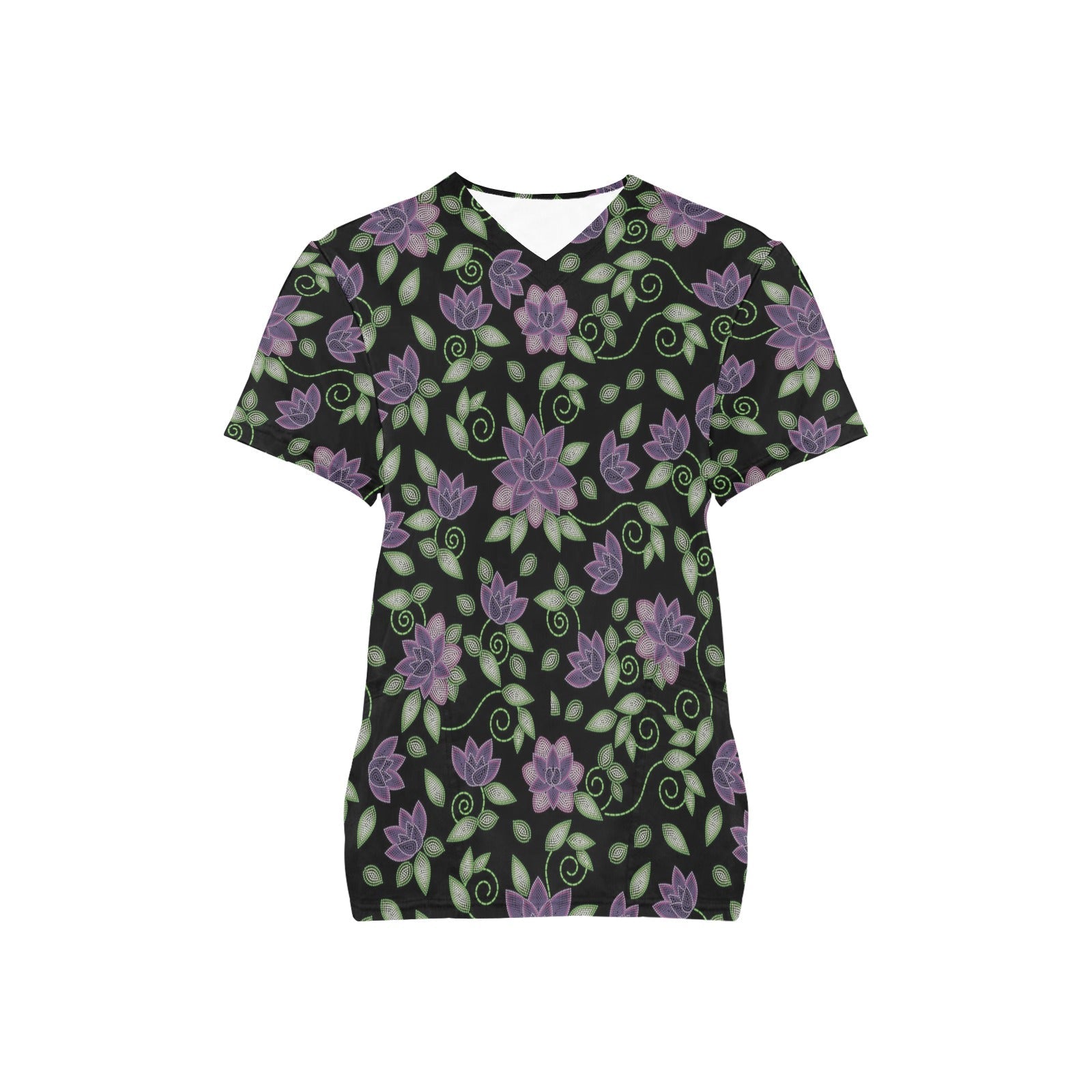Purple Beaded Rose All Over Print Scrub Top Scrub Top e-joyer