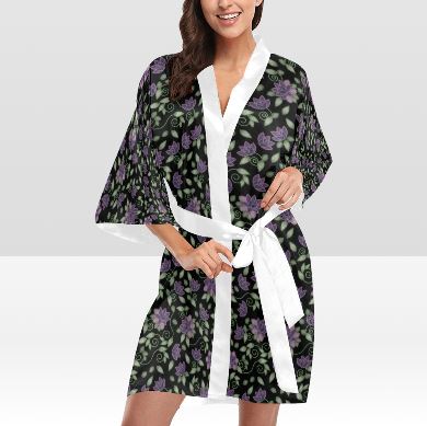 Purple Beaded Rose Kimono Robe Artsadd