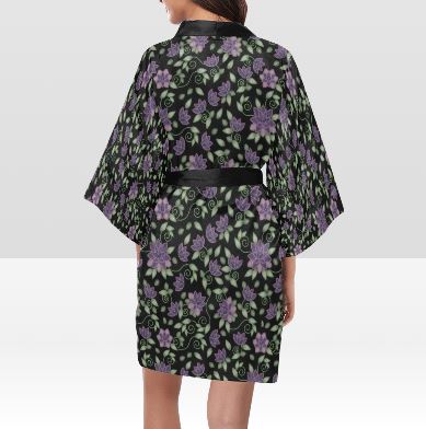 Purple Beaded Rose Kimono Robe Artsadd