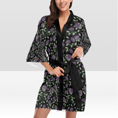 Purple Beaded Rose Kimono Robe Artsadd
