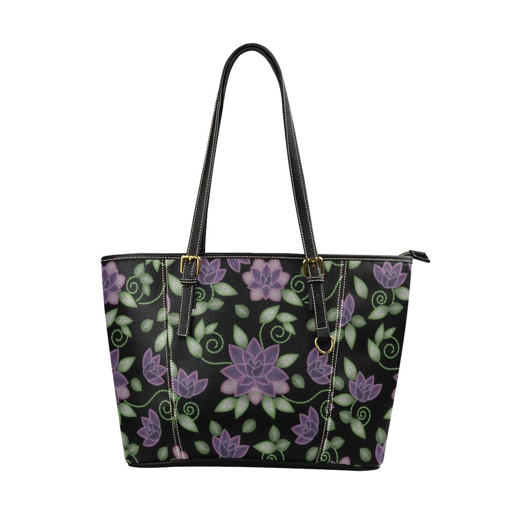 Purple Beaded Rose Leather Tote Bag/Large (Model 1640) bag e-joyer