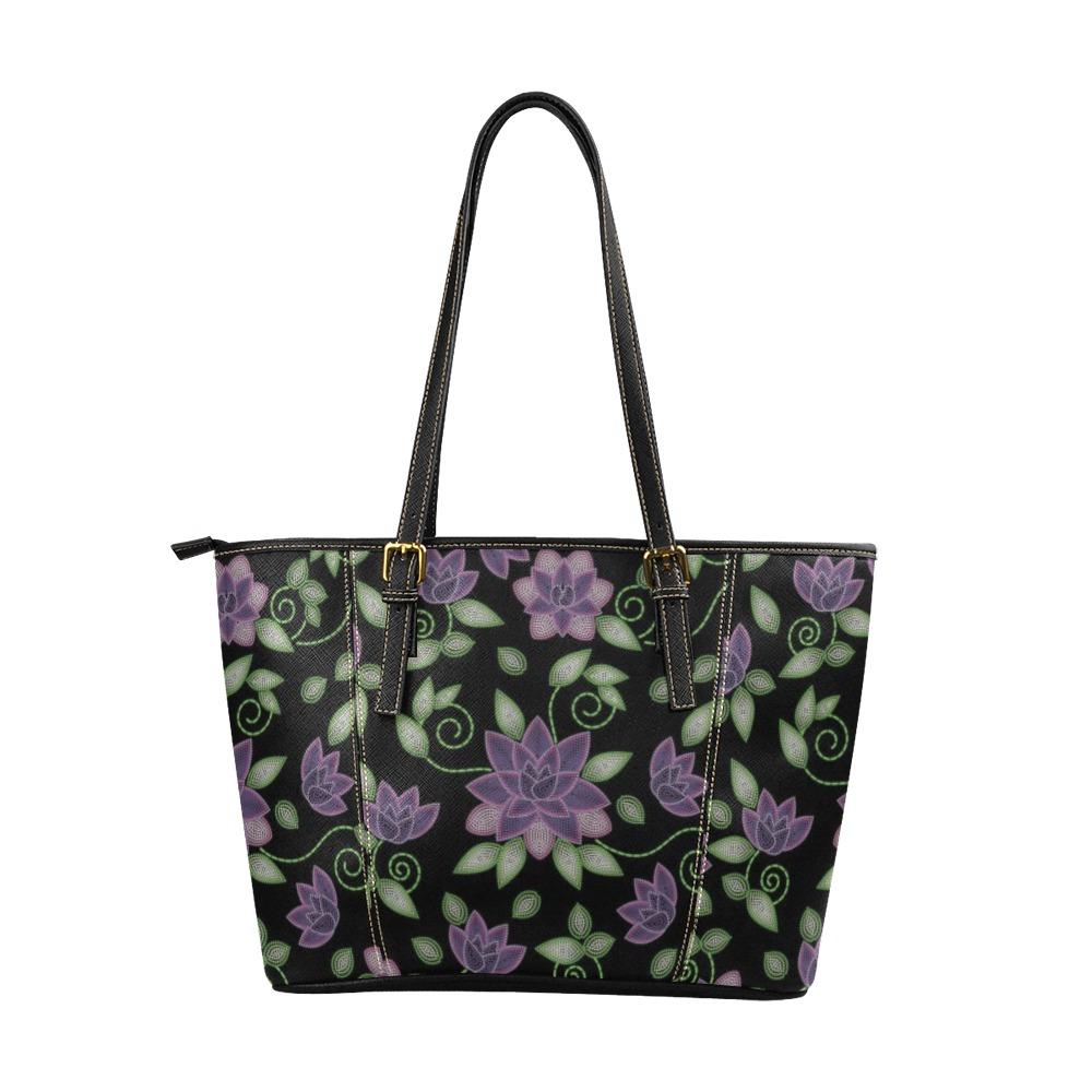 Purple Beaded Rose Leather Tote Bag/Large (Model 1640) bag e-joyer