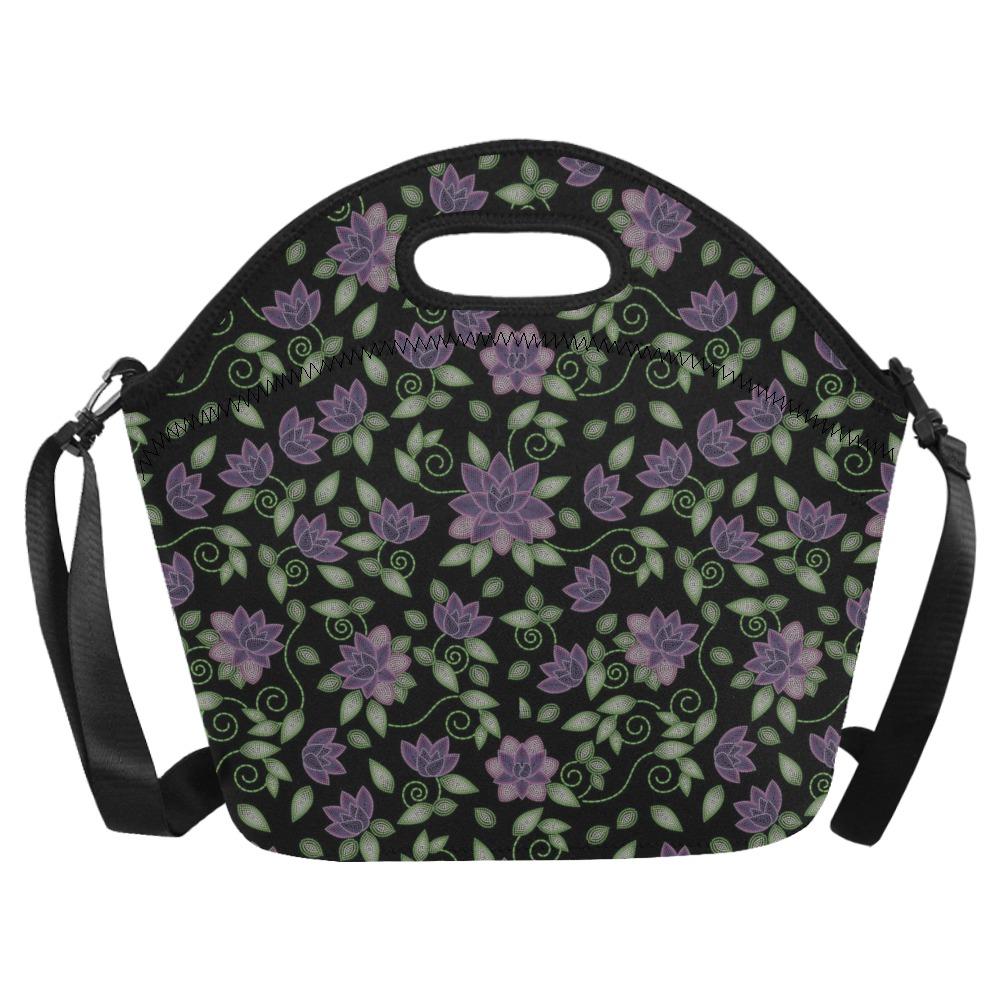 Purple Beaded Rose Neoprene Lunch Bag/Large (Model 1669) bag e-joyer