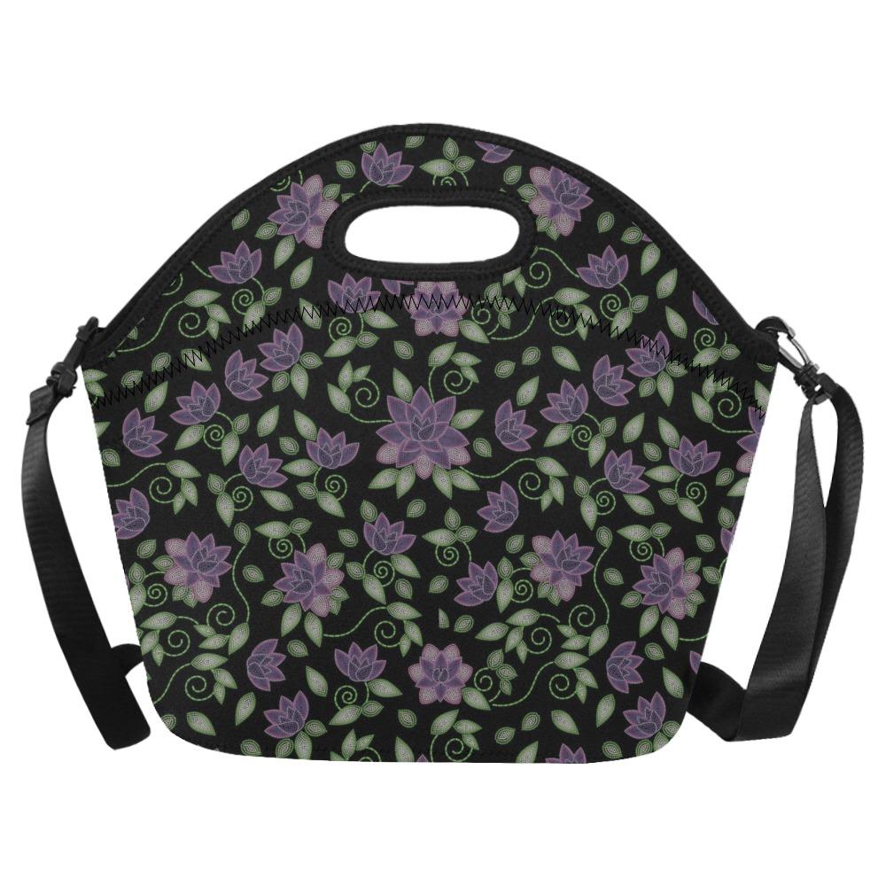 Purple Beaded Rose Neoprene Lunch Bag/Large (Model 1669) bag e-joyer