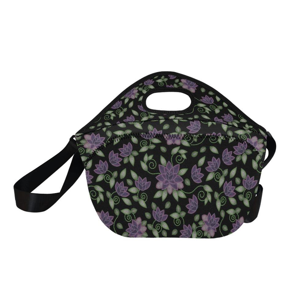 Purple Beaded Rose Neoprene Lunch Bag/Large (Model 1669) bag e-joyer